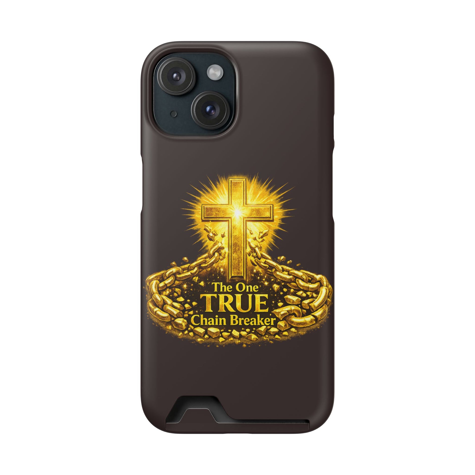 Phone Case with Card Holder — "The One True Chain Breaker" Cross Design