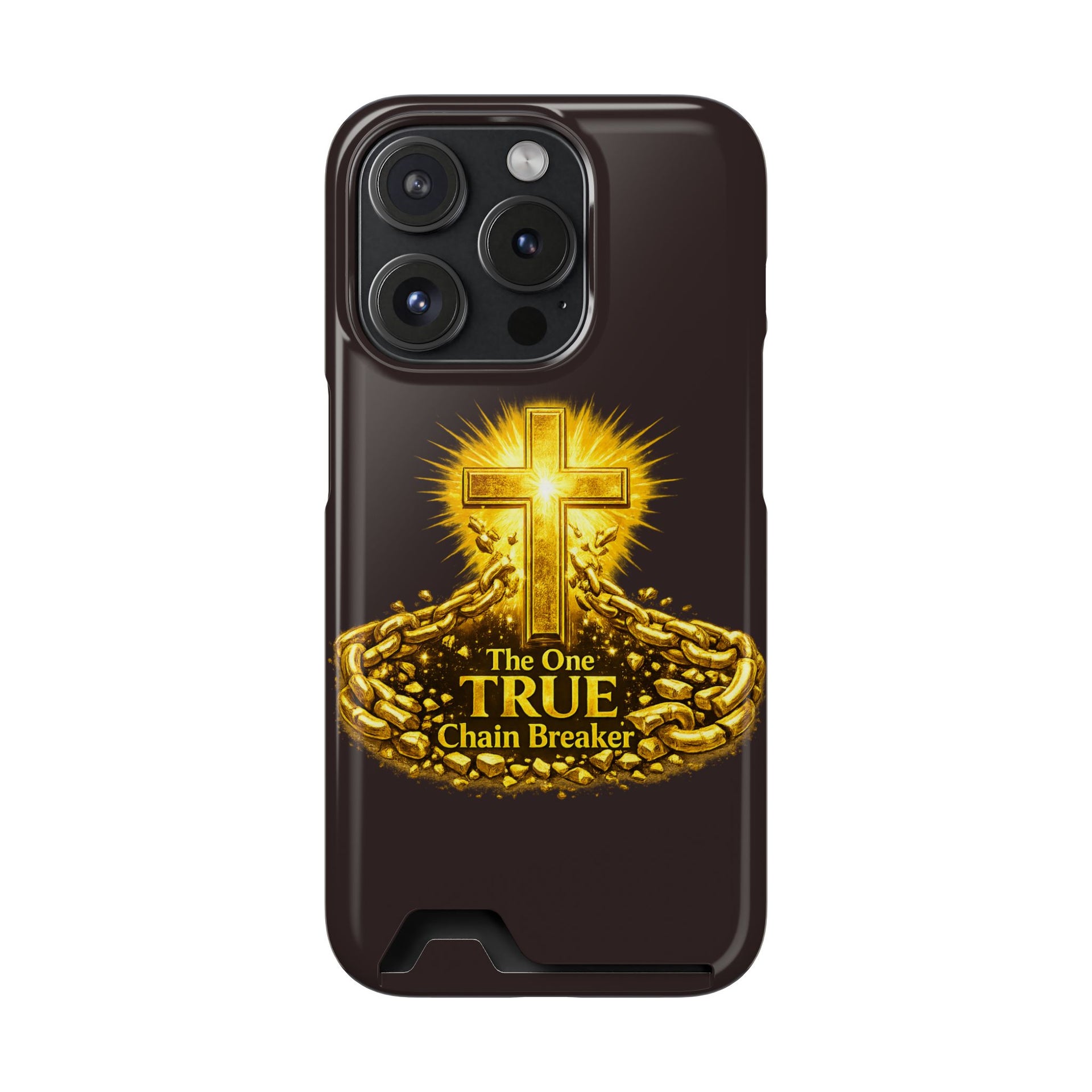 Phone Case with Card Holder — "The One True Chain Breaker" Cross Design