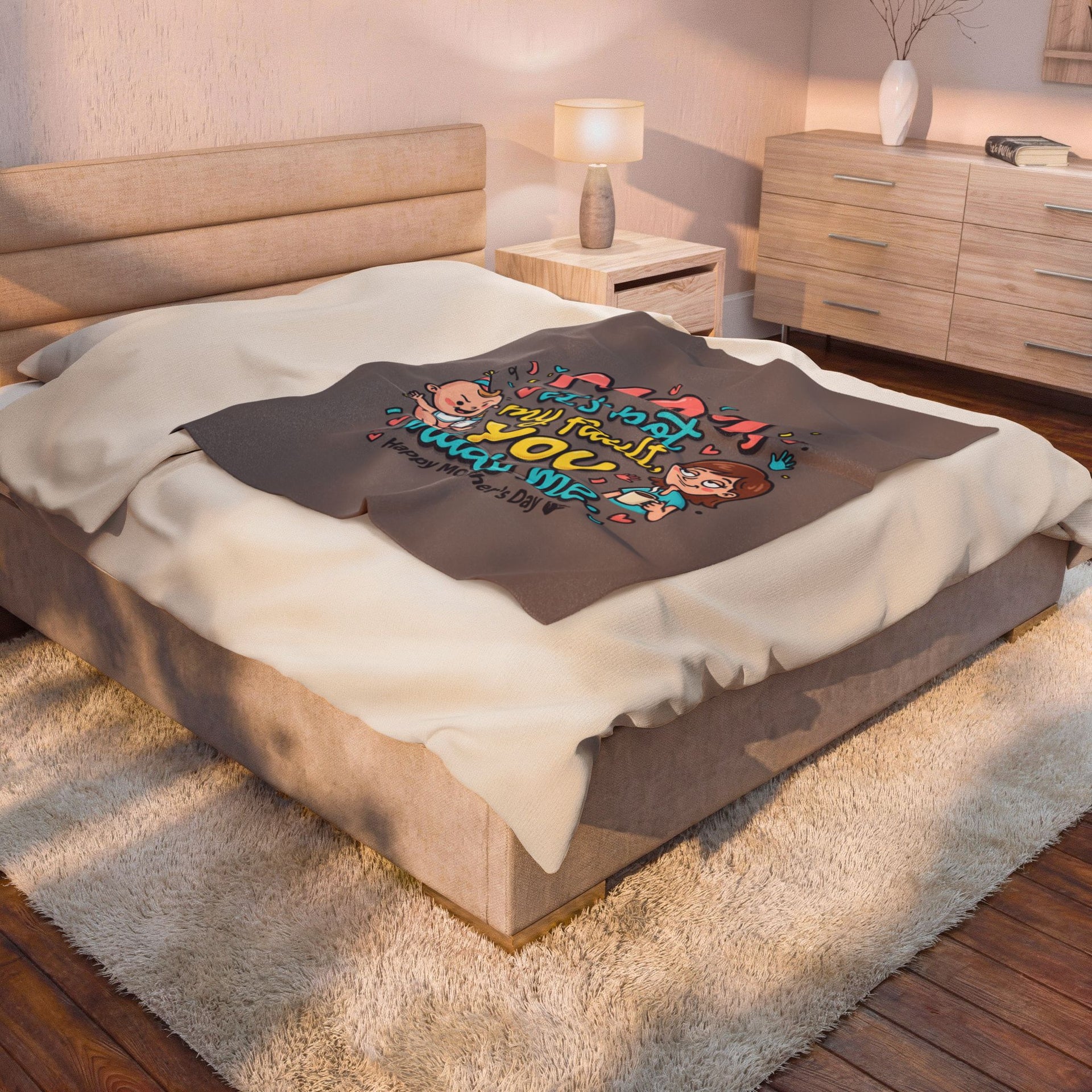 Mother’s Day Plush Blanket — “Mom it’s not my fault, you made me” Cute Funny Baby Design