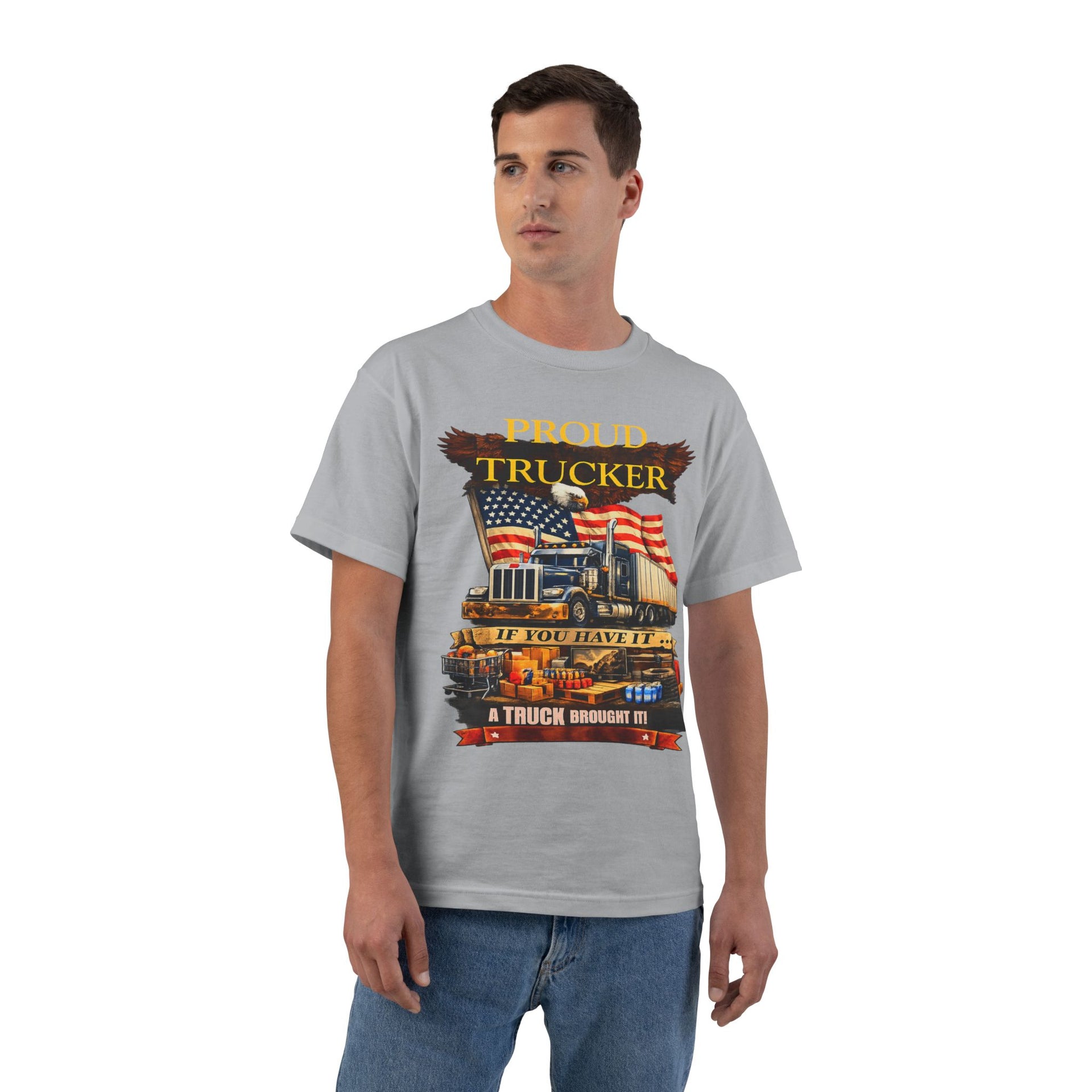 Big an Tall - "Proud Trucker" American Flag Semi Truck Graphic