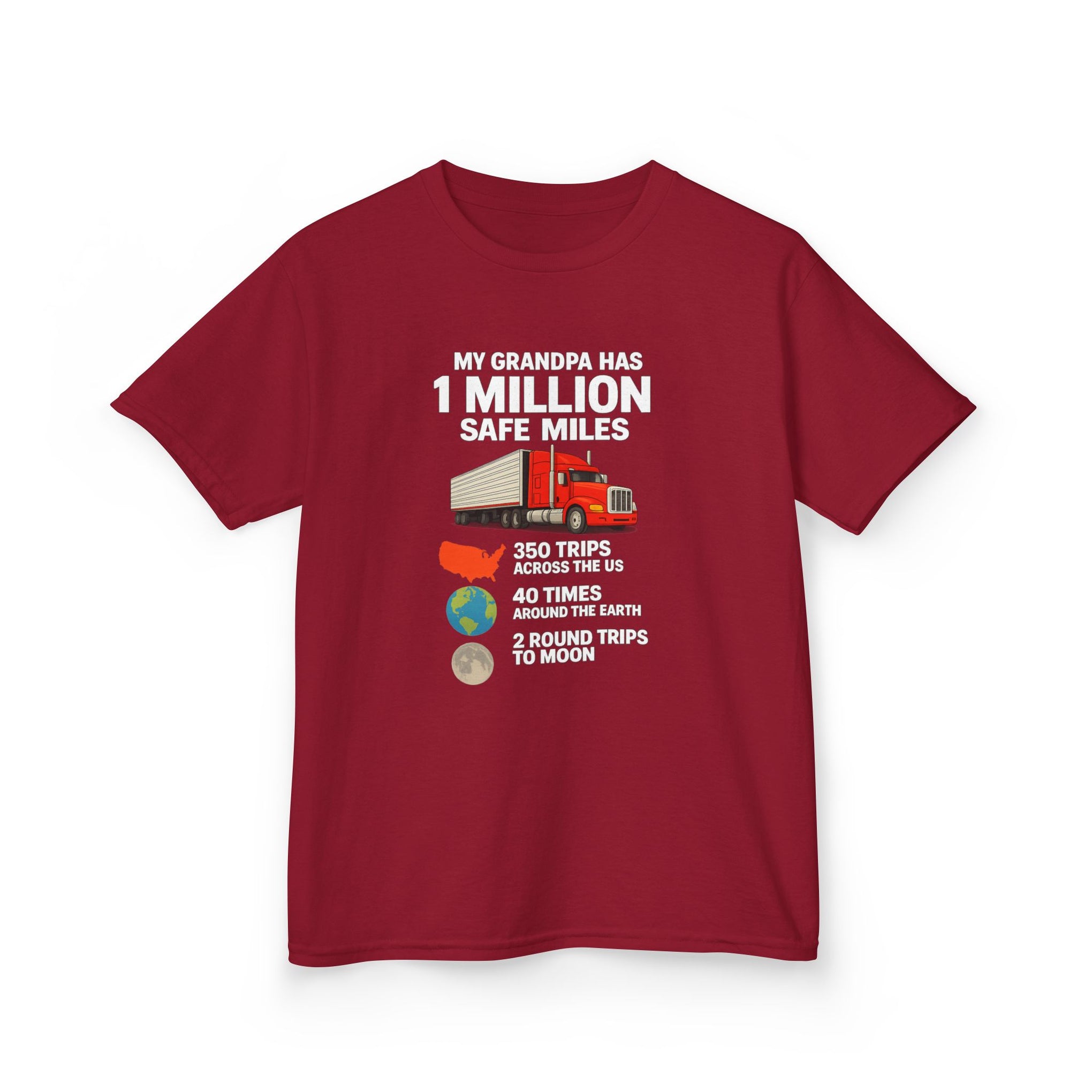 Kids Truck Tee — My Grampa has 1 Million Safe Miles (Red Semi Graphic)