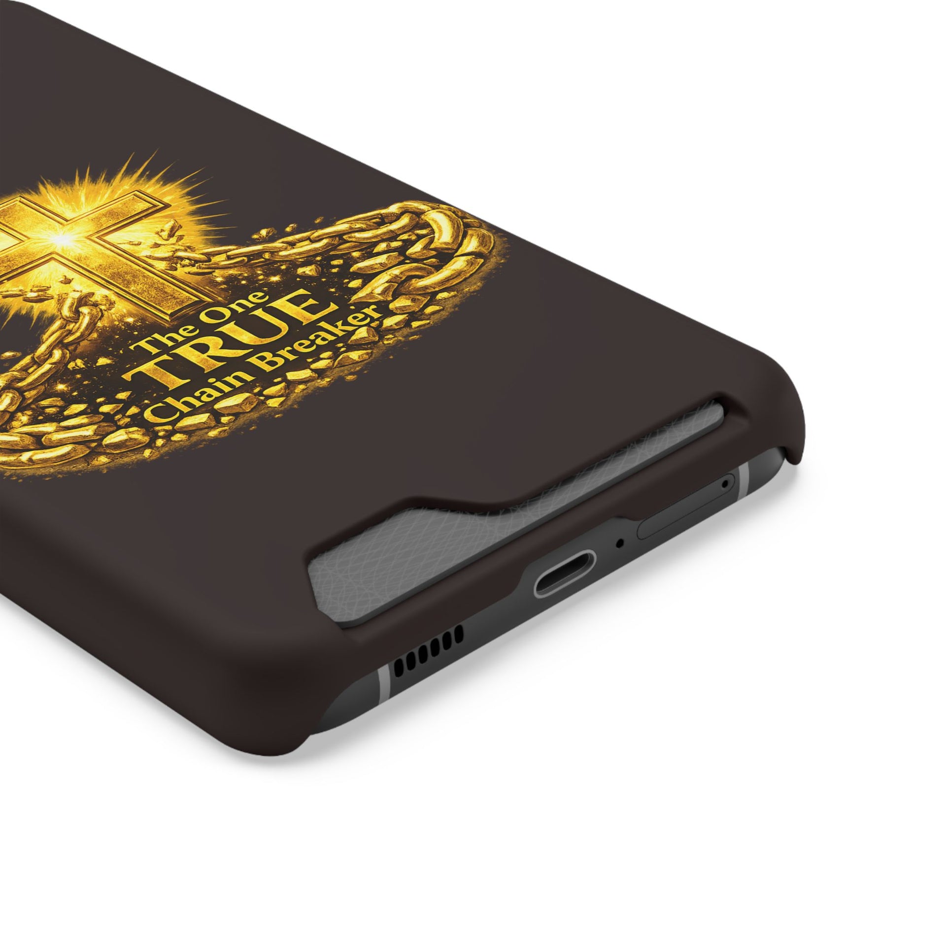 Phone Case with Card Holder — "The One True Chain Breaker" Cross Design