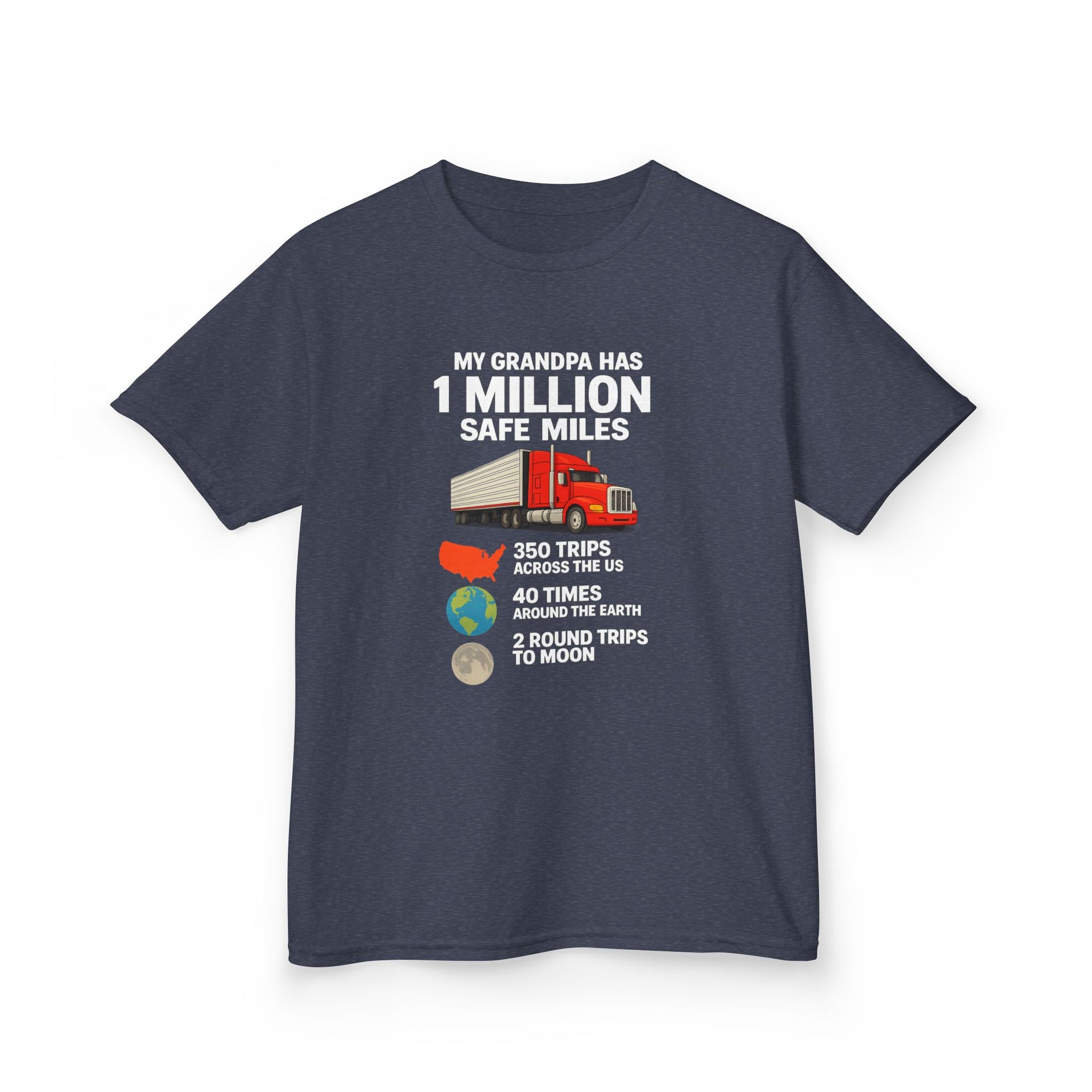 Kids Truck Tee — My Grampa has 1 Million Safe Miles (Red Semi Graphic)