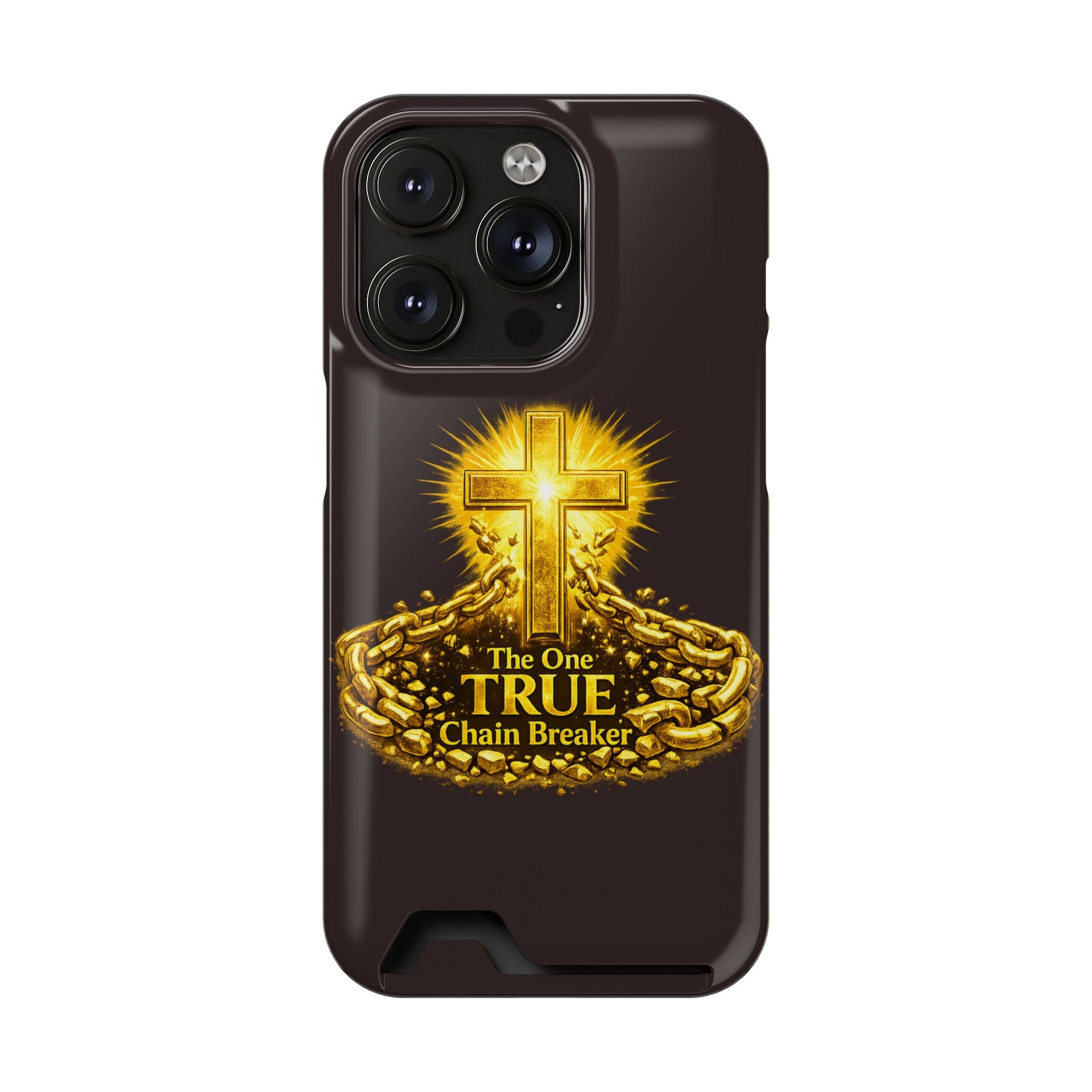 Phone Case with Card Holder — "The One True Chain Breaker" Cross Design