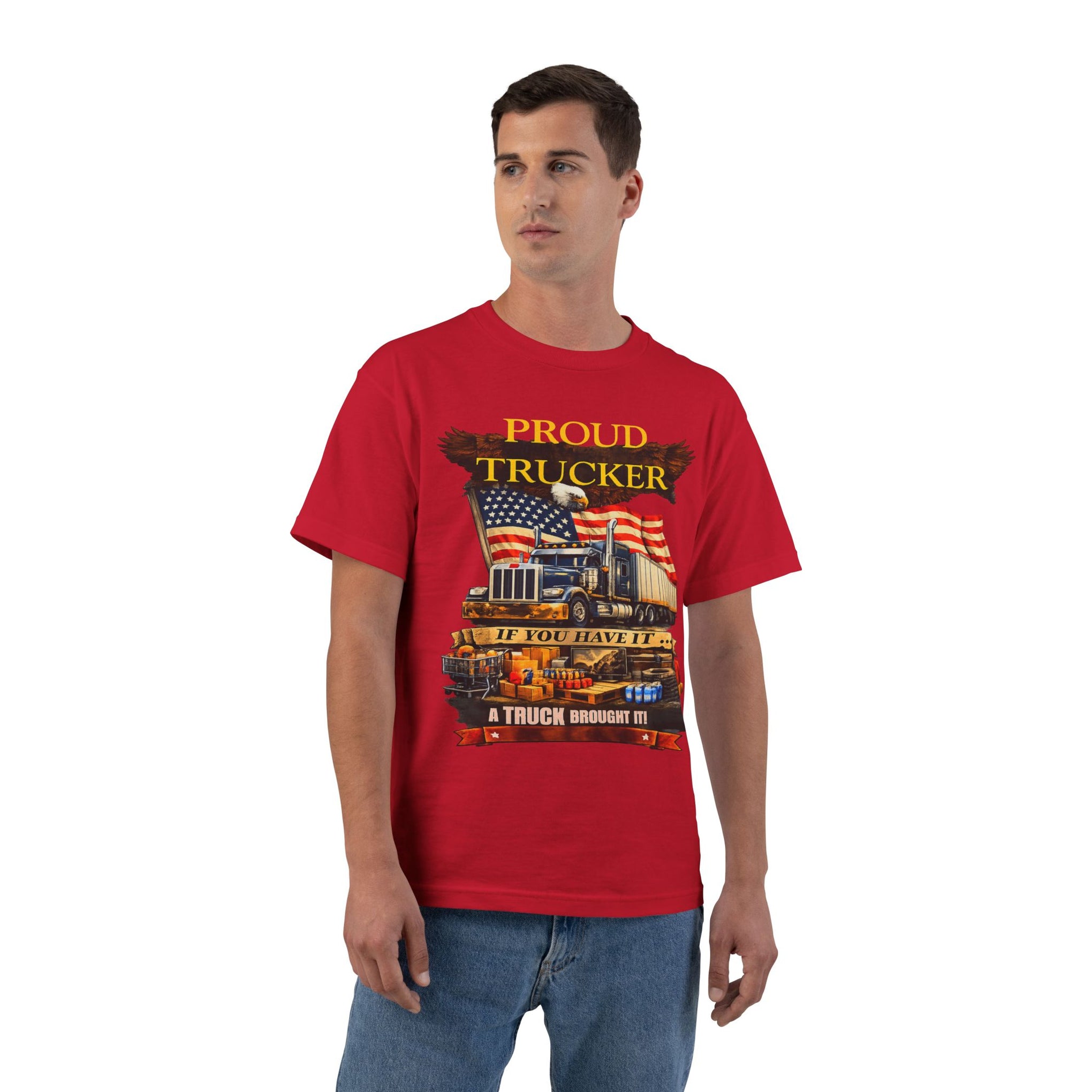 Big an Tall - "Proud Trucker" American Flag Semi Truck Graphic