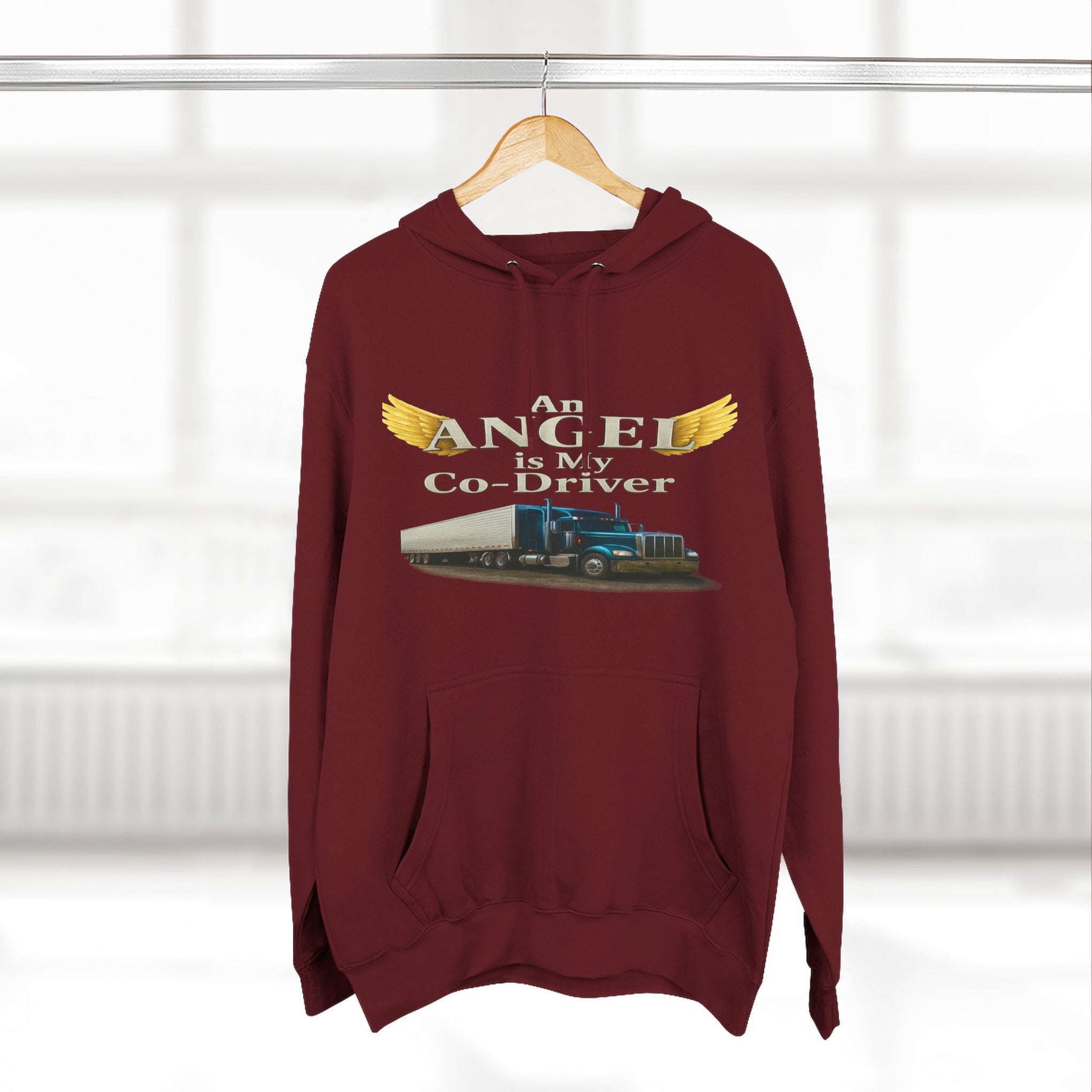Hoodie - 'An Angel Is My Co-Driver' Trucker Tribute Fleece Hoodie