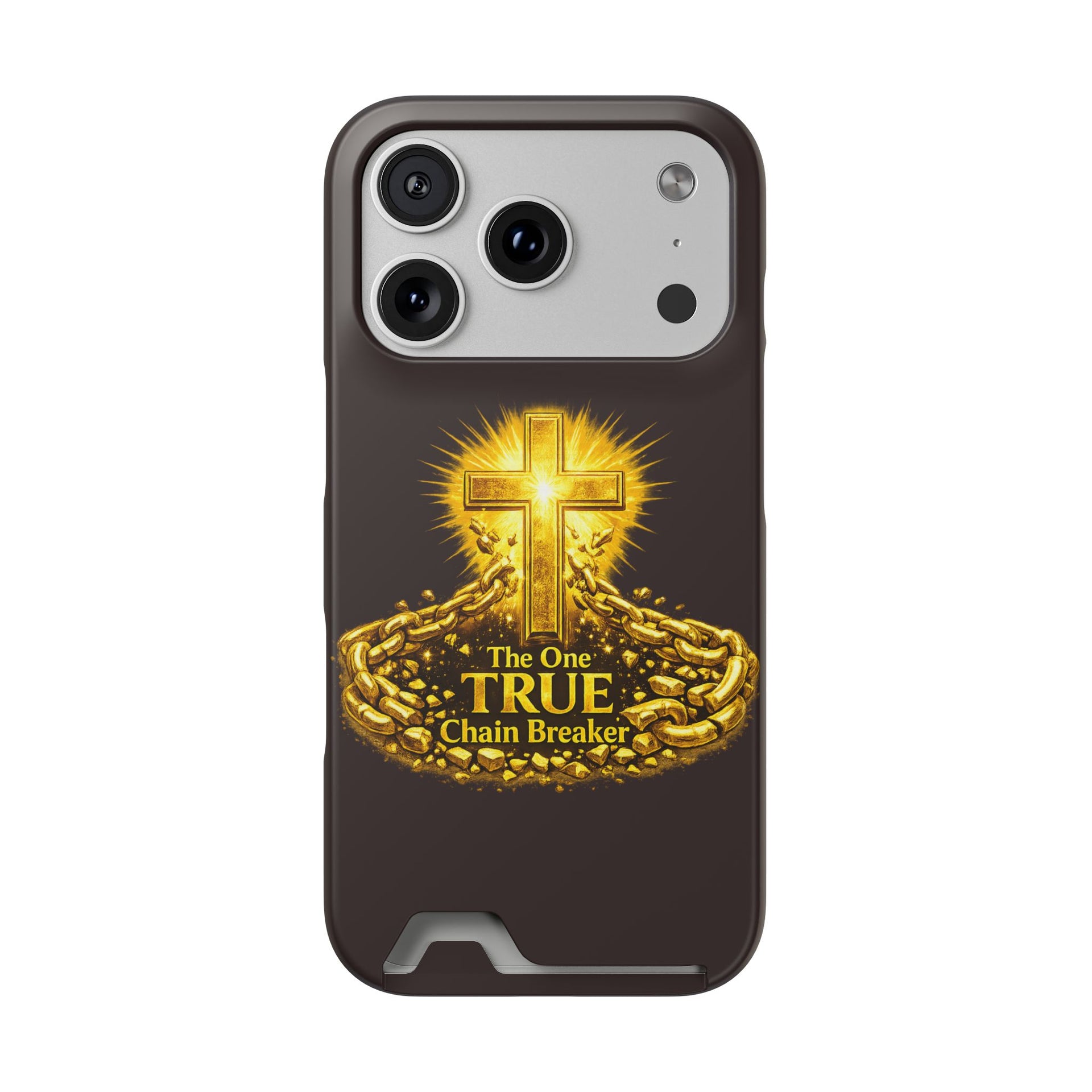 Phone Case with Card Holder — "The One True Chain Breaker" Cross Design