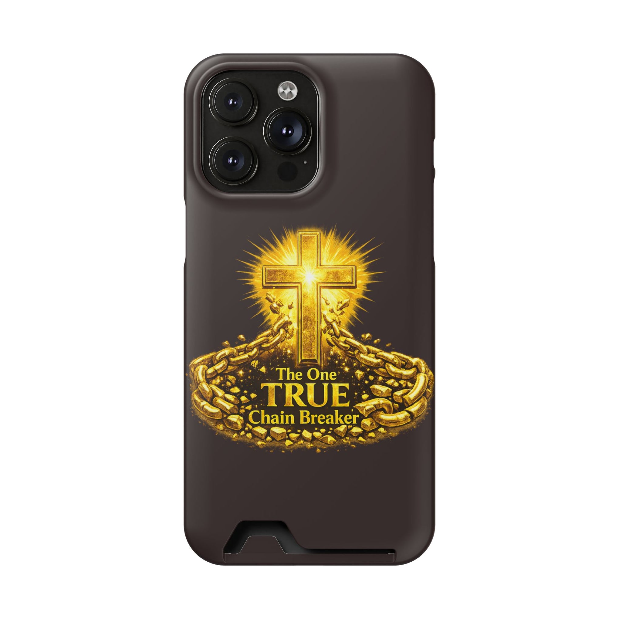 Phone Case with Card Holder — "The One True Chain Breaker" Cross Design