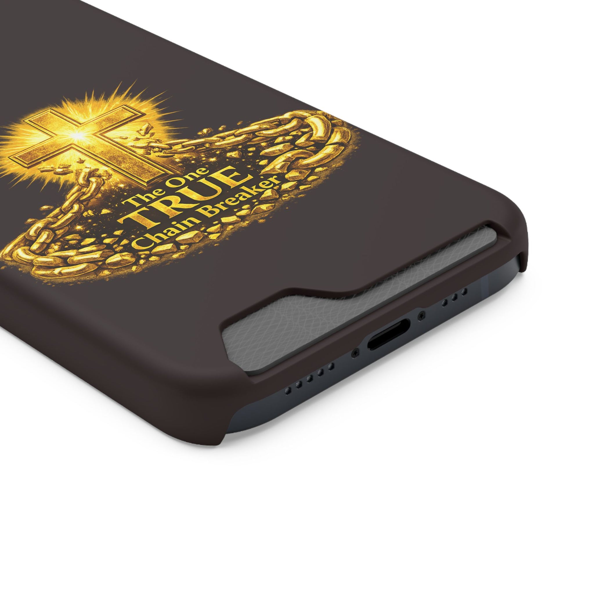 Phone Case with Card Holder — "The One True Chain Breaker" Cross Design