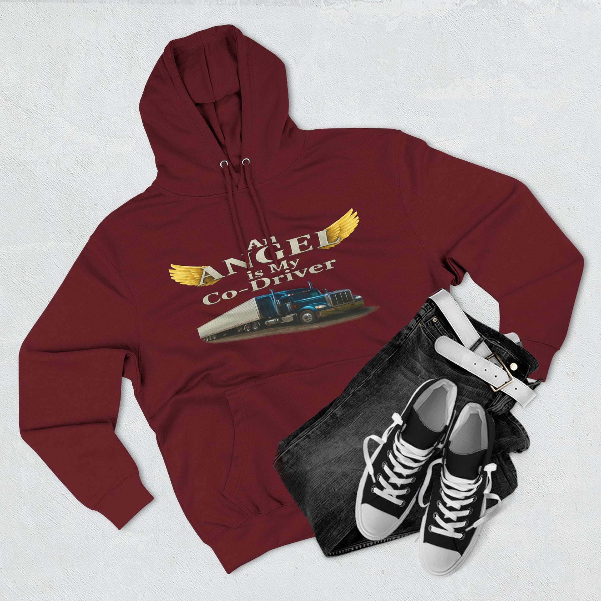 Hoodie - 'An Angel Is My Co-Driver' Trucker Tribute Fleece Hoodie