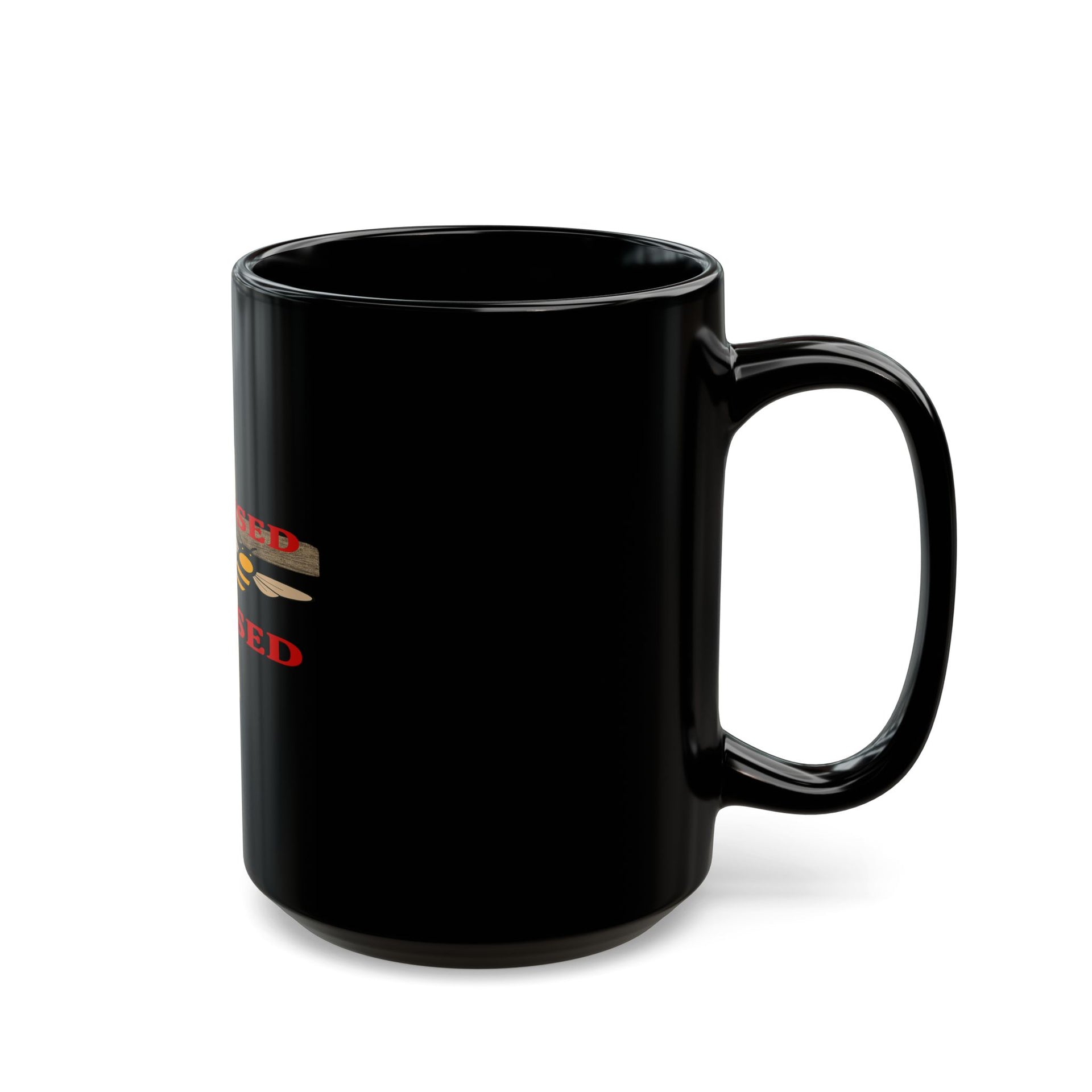 Blessed Bee Black Coffee Mug – Rustic Cross Design (11oz & 15oz)