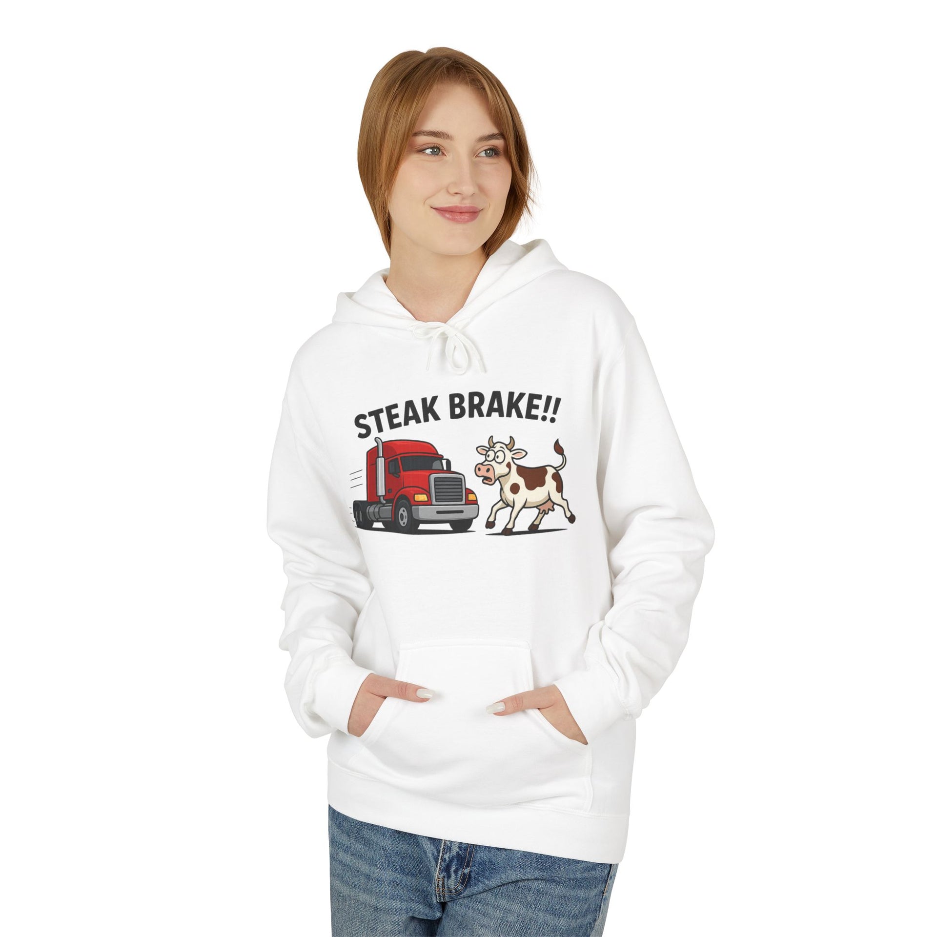 Steak Brake!! Hoodie - Funny Truck & Cow Trucker Humor Pullover