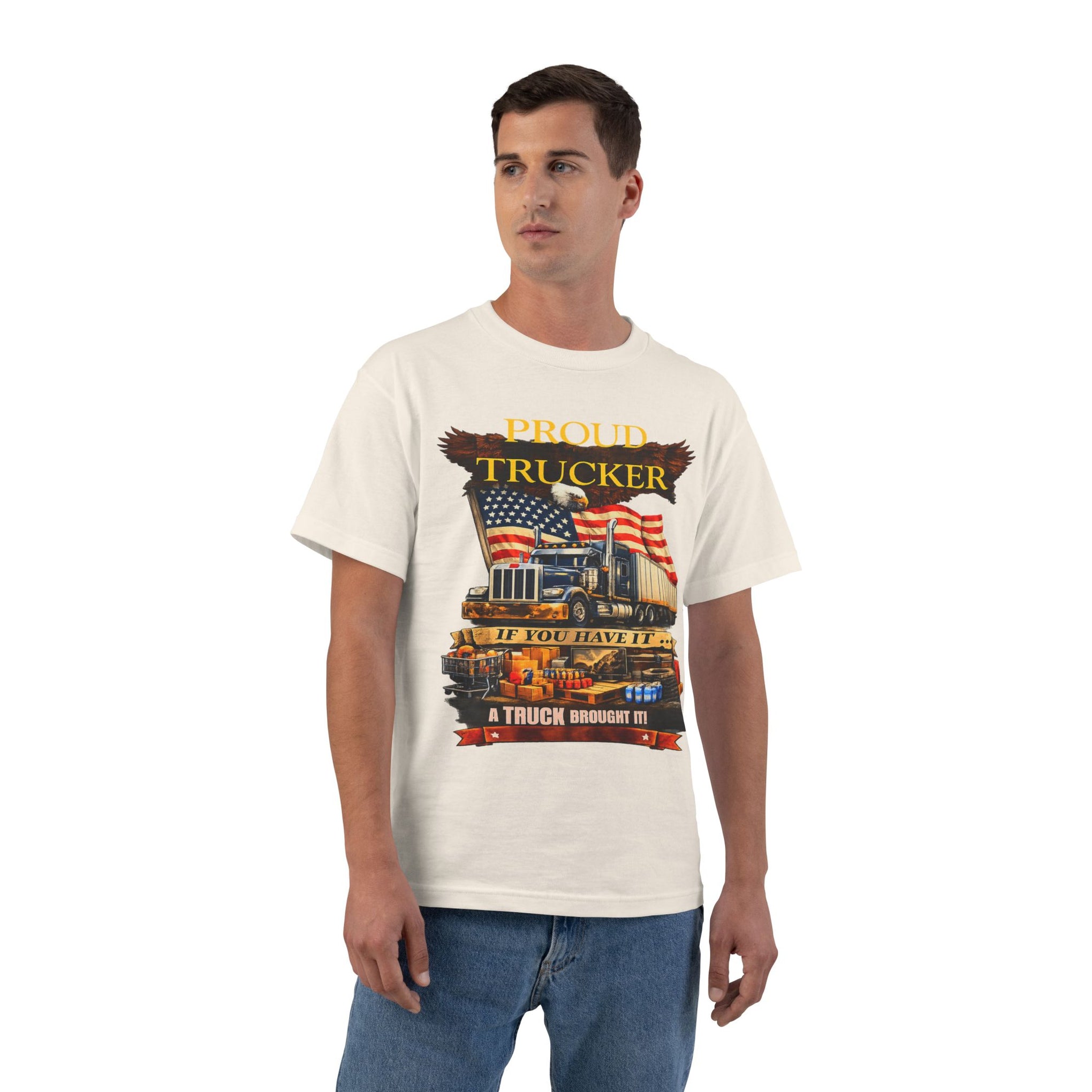 Big an Tall - "Proud Trucker" American Flag Semi Truck Graphic