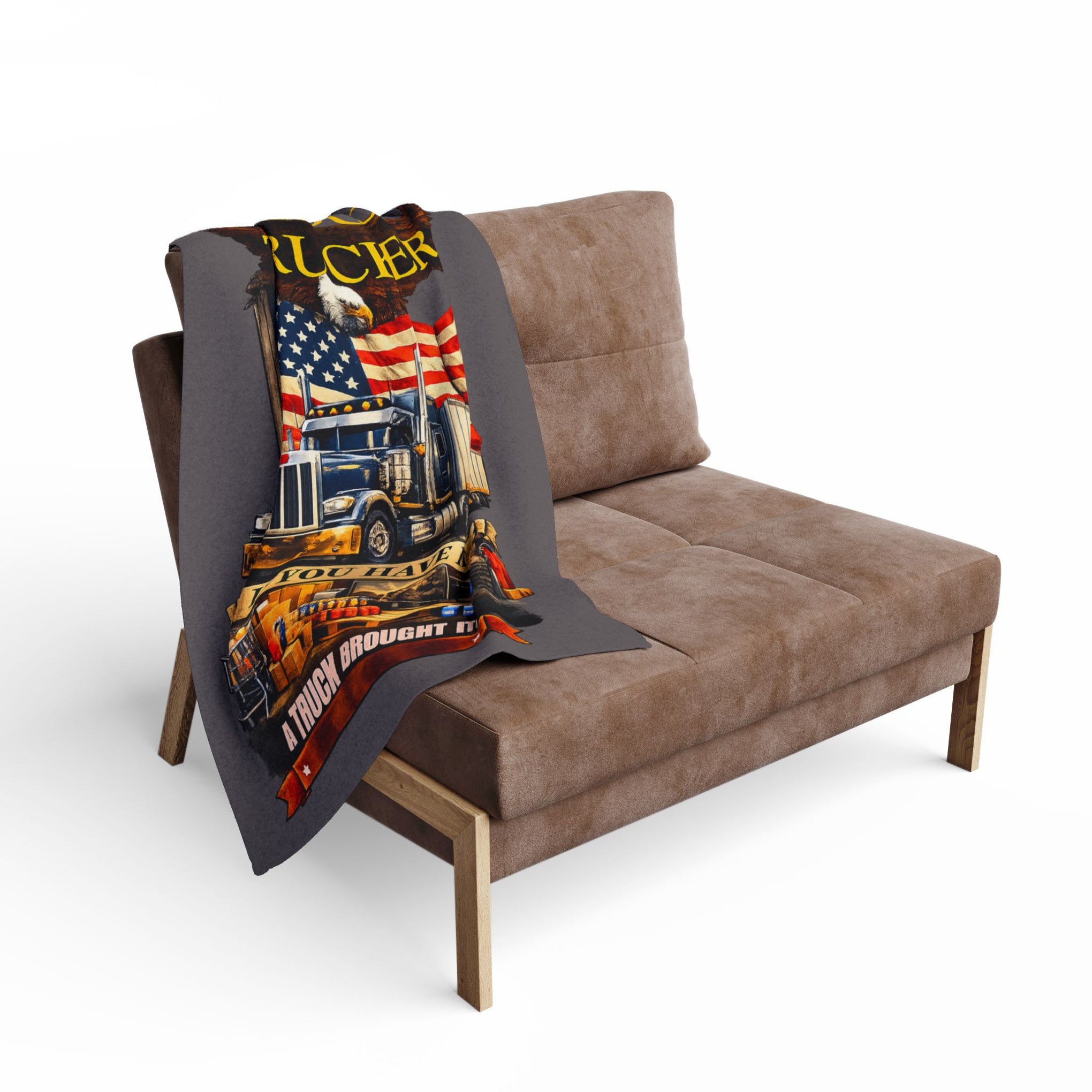 Proud Trucker Arctic Fleece Blanket — "If You Have It... A Truck Brought It" Patriotic Semi Truck Throw