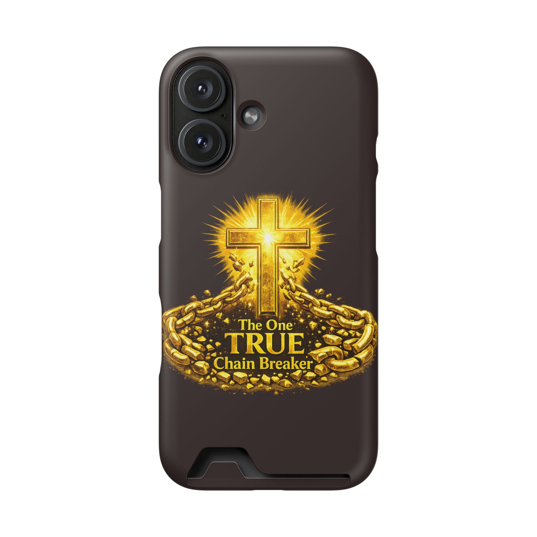 Phone Case with Card Holder — "The One True Chain Breaker" Cross Design