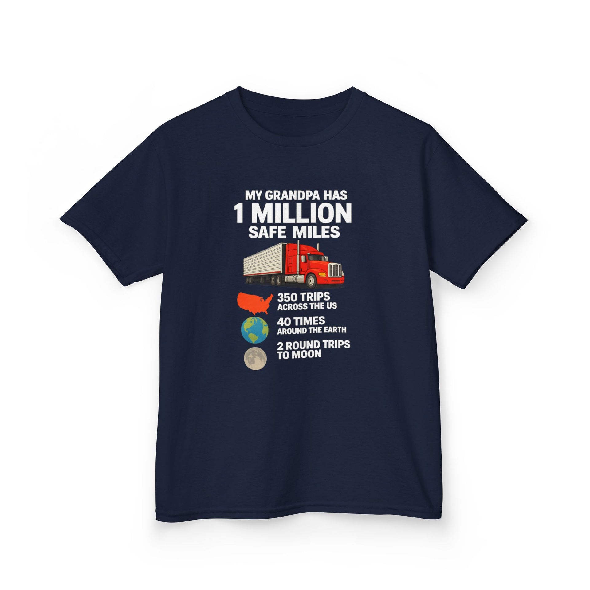 Kids Truck Tee — My Grampa has 1 Million Safe Miles (Red Semi Graphic)
