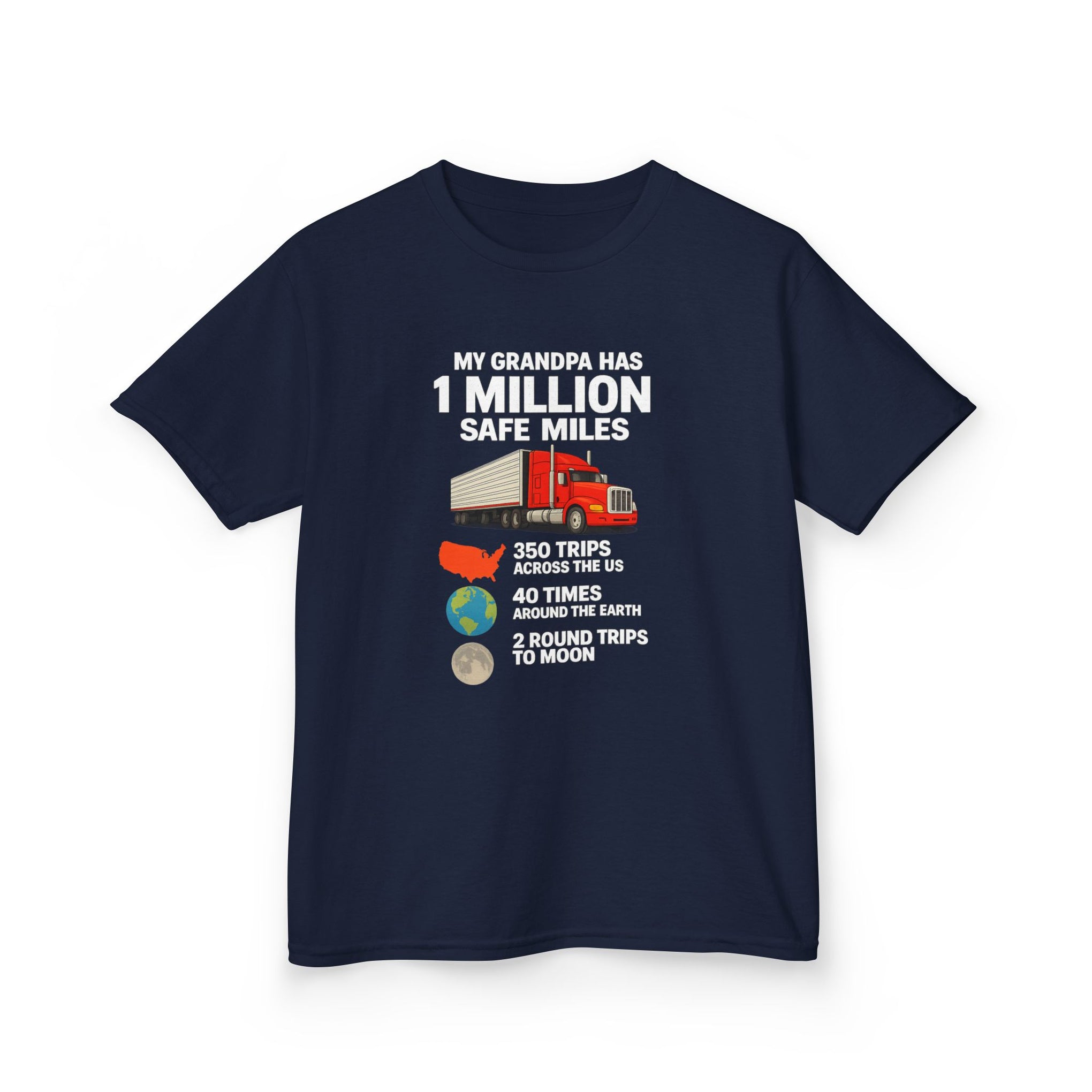 Kids Truck Tee — My Grampa has 1 Million Safe Miles (Red Semi Graphic)