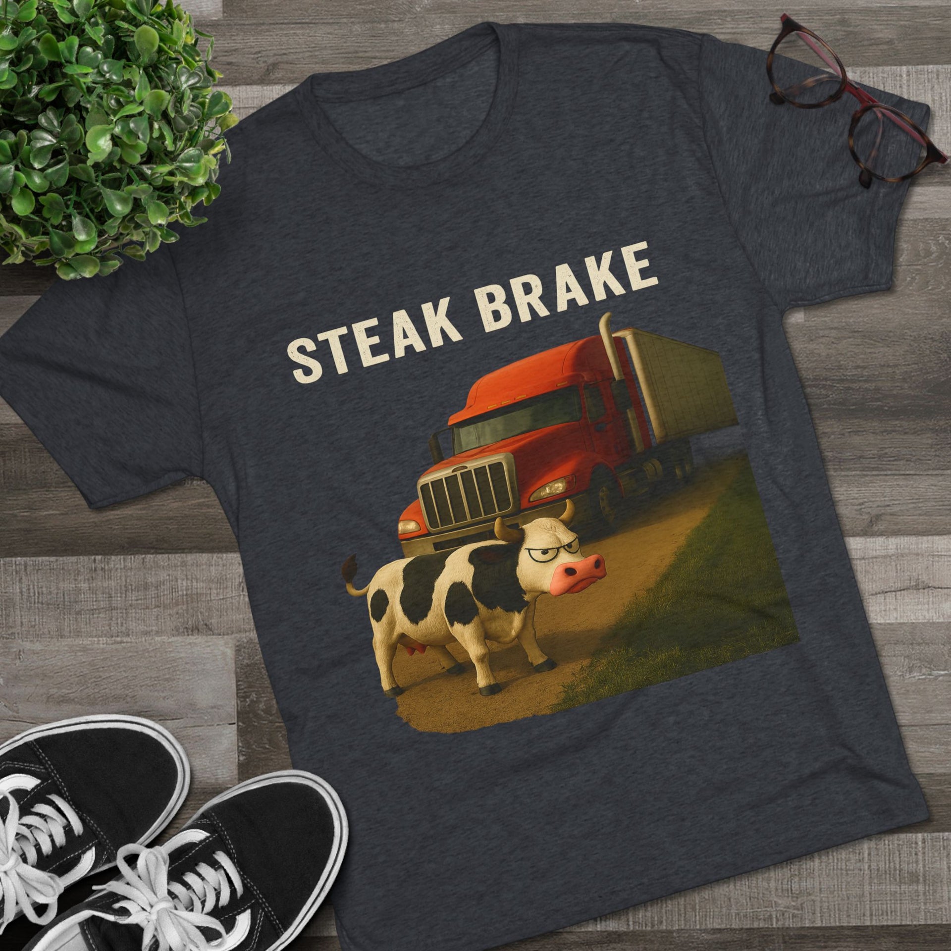 Steak Brake Tee – Funny Cow & Big Rig Truck Graphic Shirt