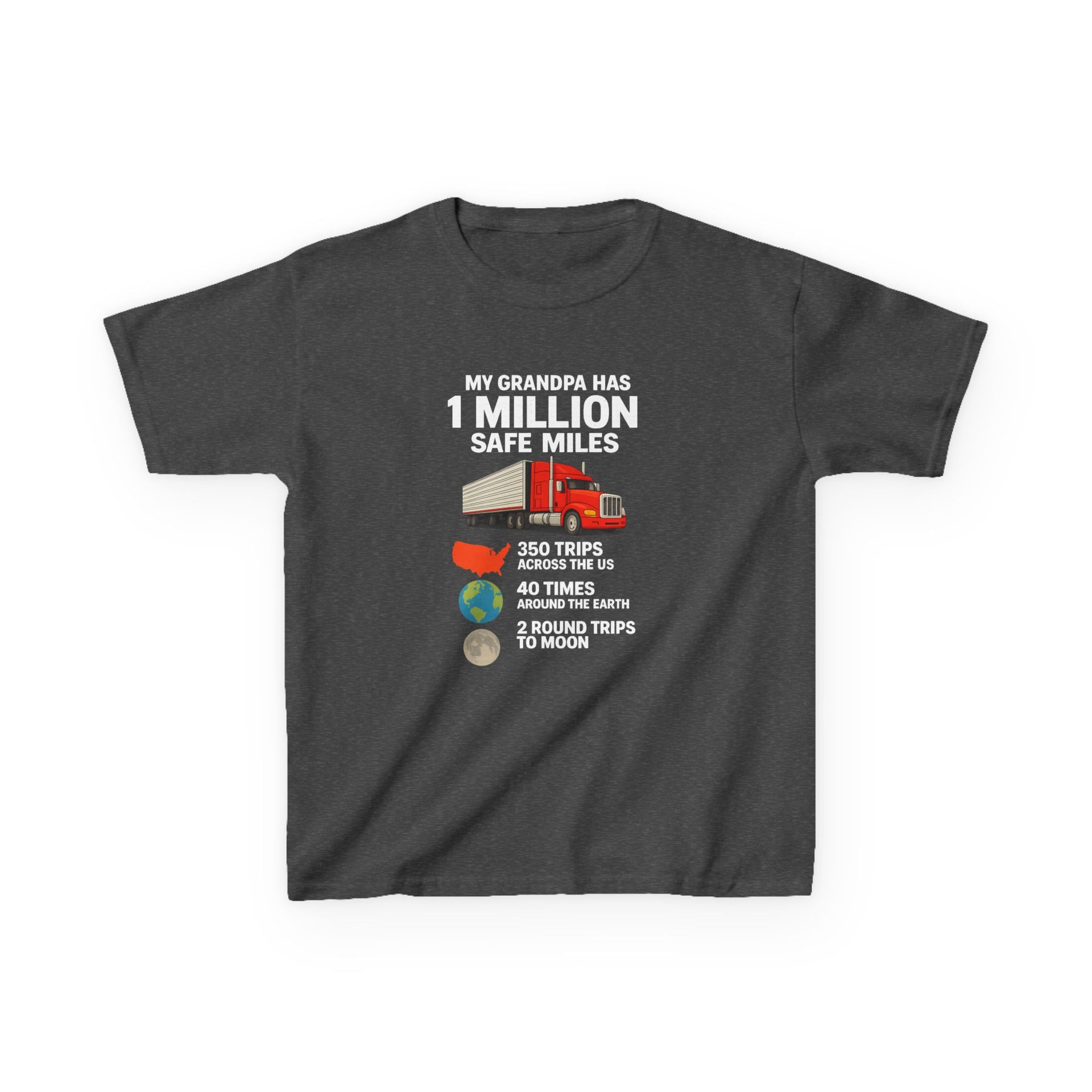 Kids Truck Tee — My Grampa has 1 Million Safe Miles (Red Semi Graphic)
