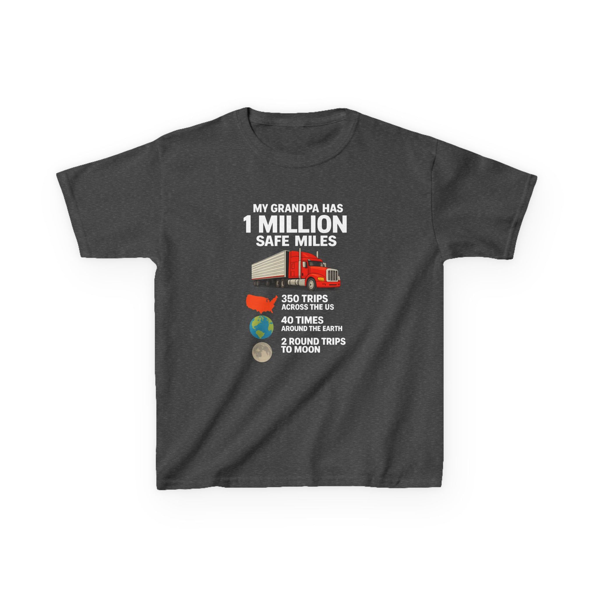 Kids Truck Tee — My Grampa has 1 Million Safe Miles (Red Semi Graphic)