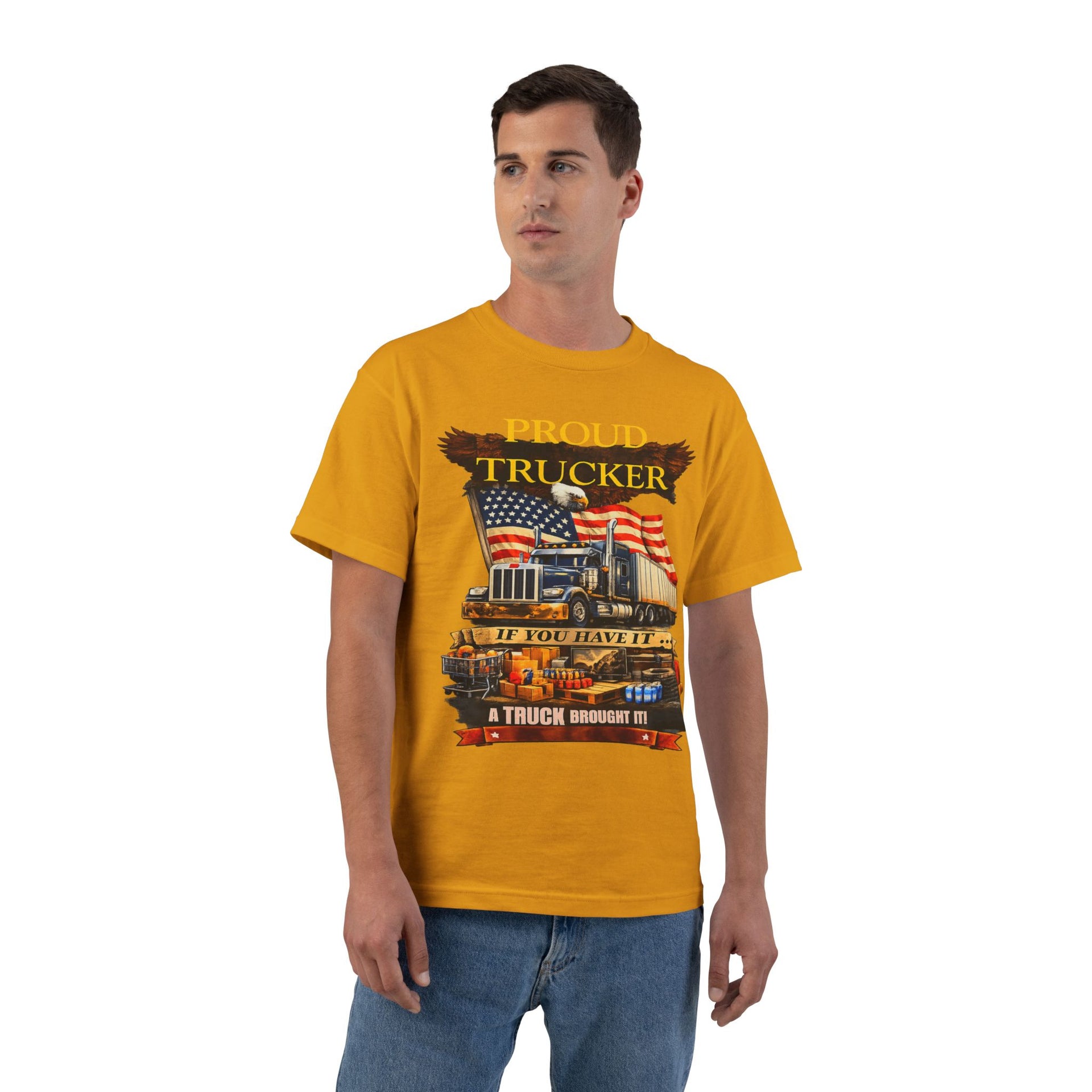 Big an Tall - "Proud Trucker" American Flag Semi Truck Graphic