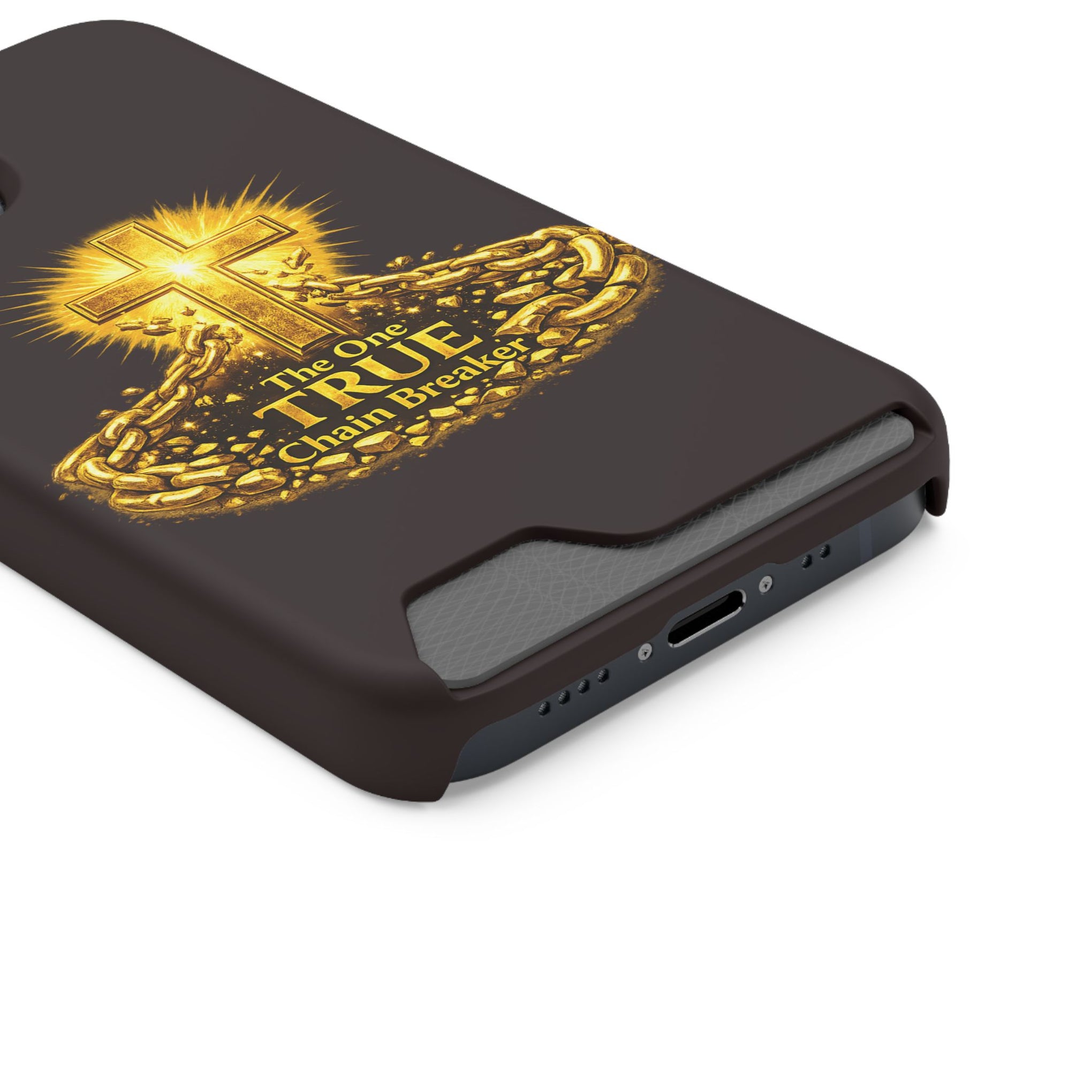 Phone Case with Card Holder — "The One True Chain Breaker" Cross Design