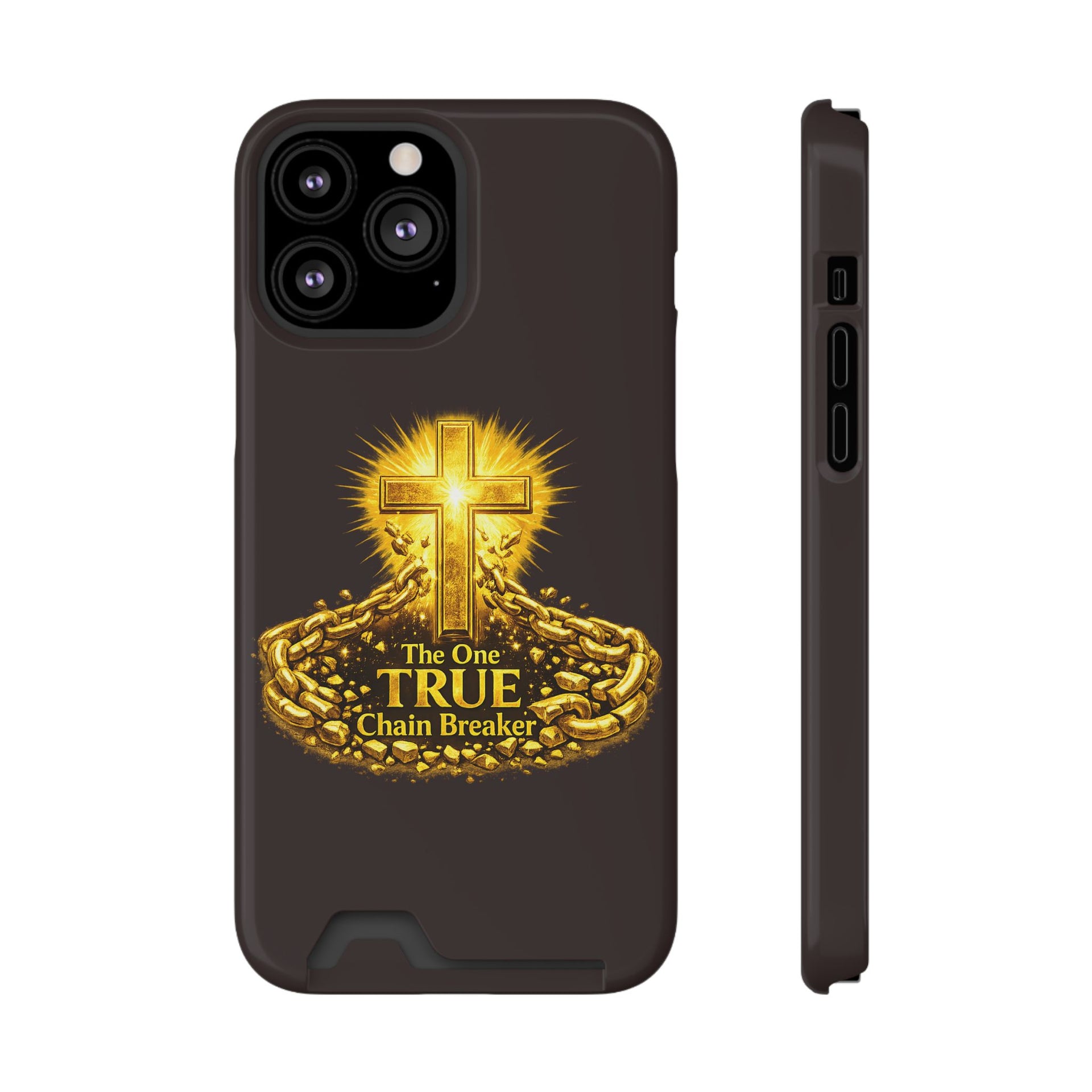 Phone Case with Card Holder — "The One True Chain Breaker" Cross Design