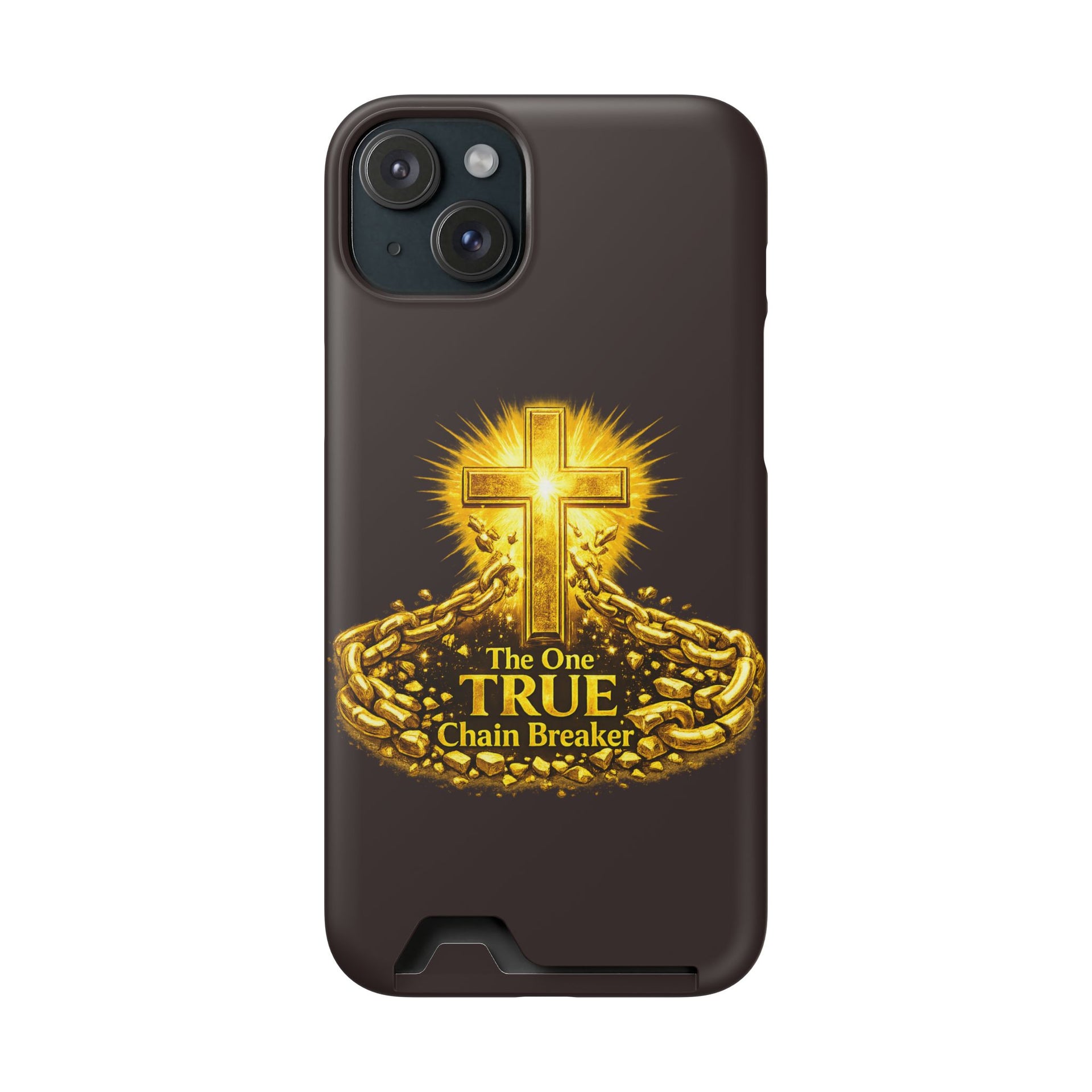 Phone Case with Card Holder — "The One True Chain Breaker" Cross Design