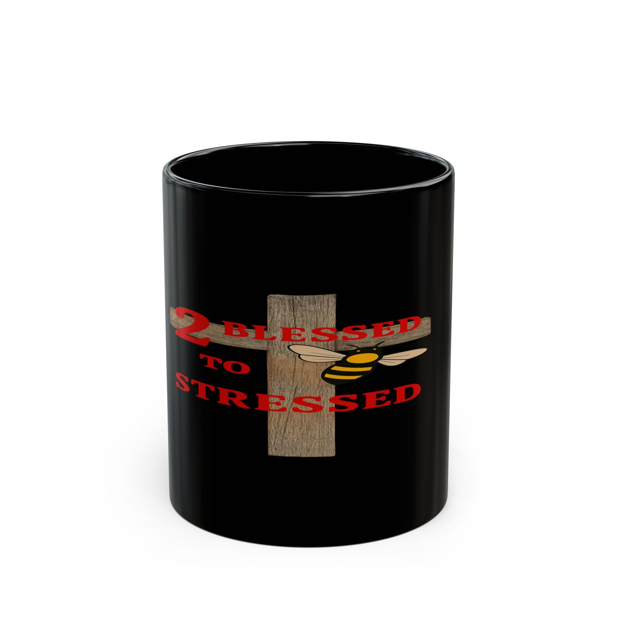 Blessed Bee Black Coffee Mug – Rustic Cross Design (11oz & 15oz)