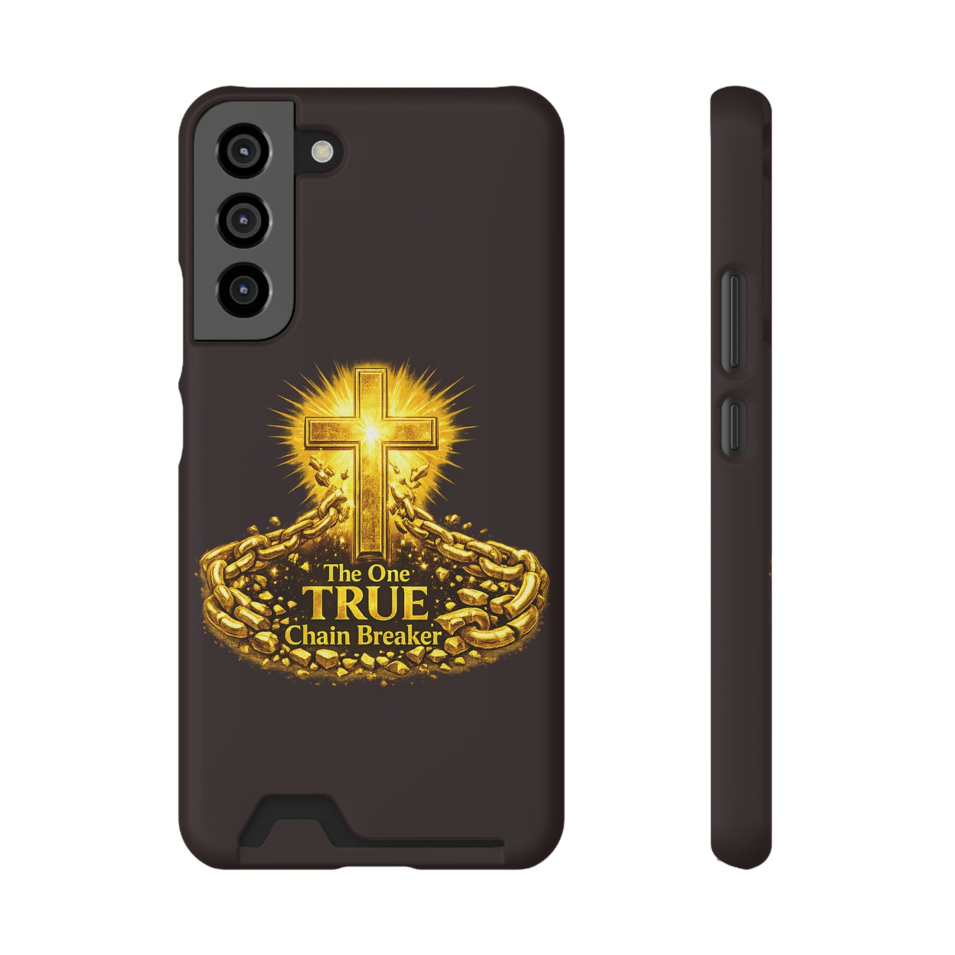 Phone Case with Card Holder — "The One True Chain Breaker" Cross Design