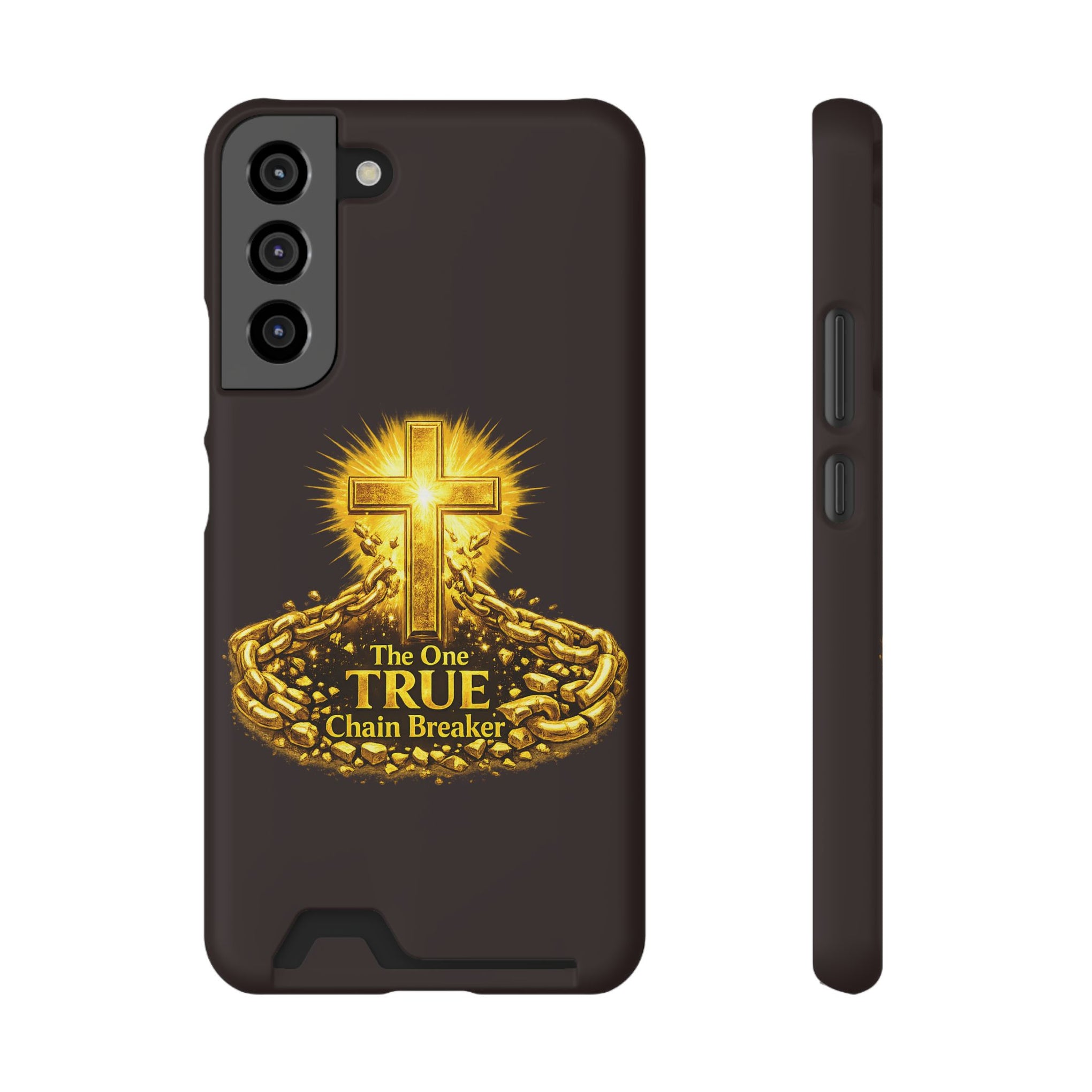 Phone Case with Card Holder — "The One True Chain Breaker" Cross Design