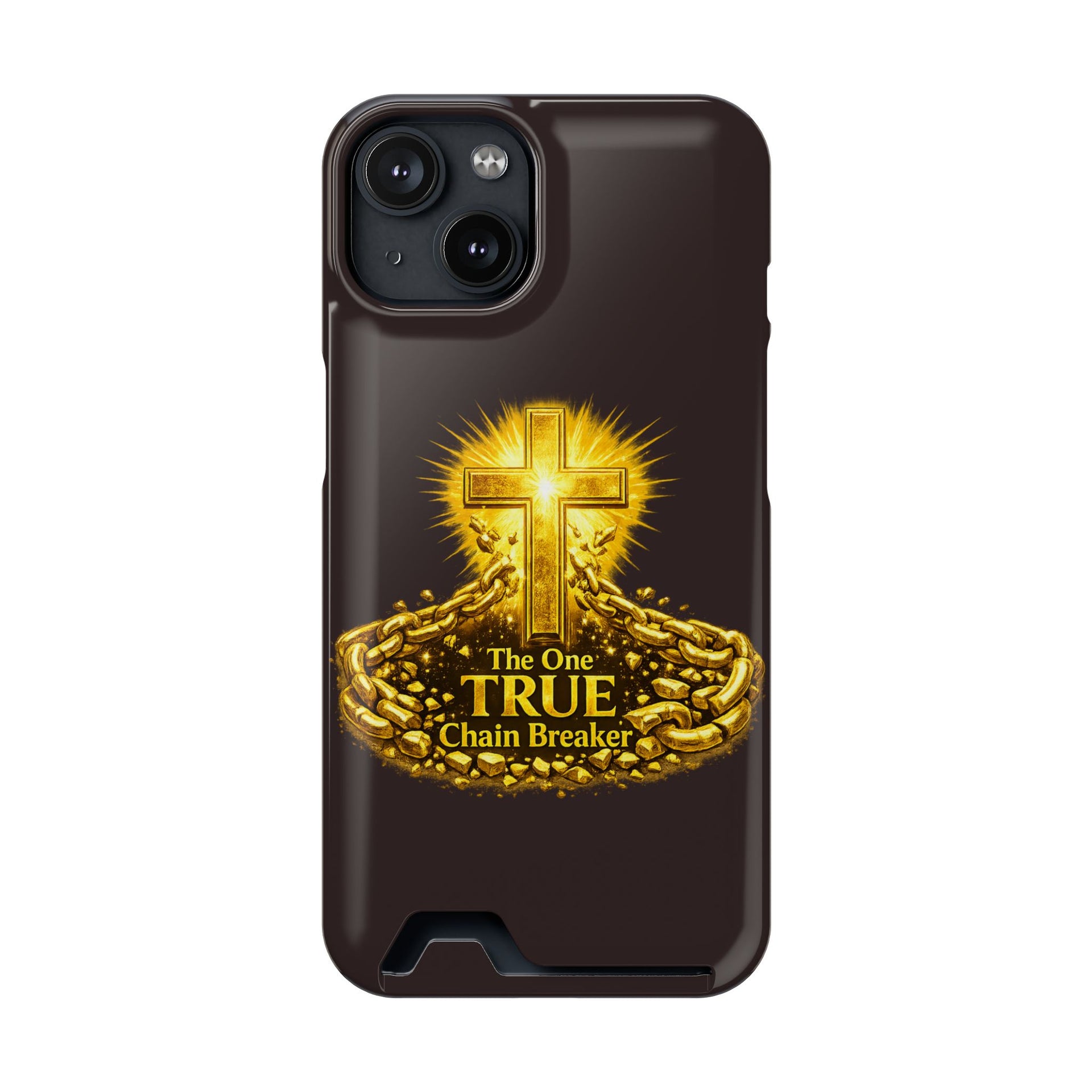 Phone Case with Card Holder — "The One True Chain Breaker" Cross Design
