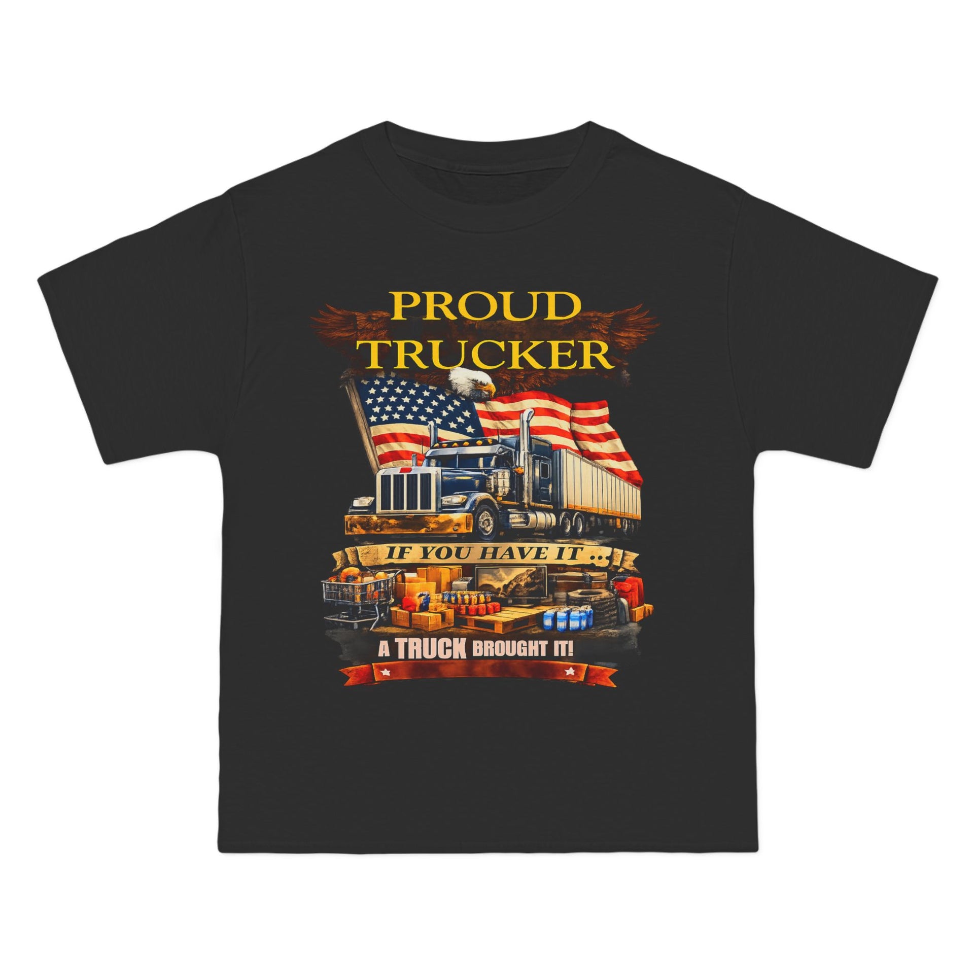 Big an Tall - "Proud Trucker" American Flag Semi Truck Graphic