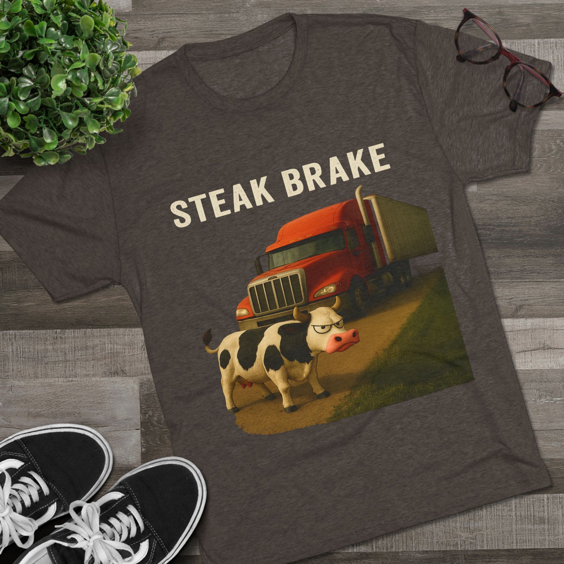 Steak Brake Tee – Funny Cow & Big Rig Truck Graphic Shirt