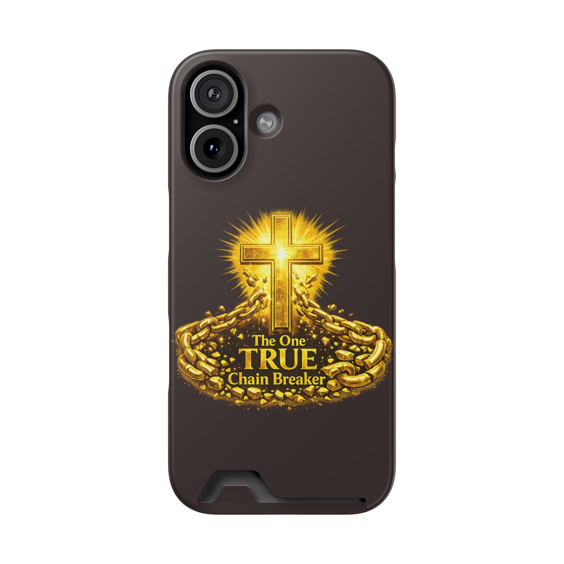 Phone Case with Card Holder — "The One True Chain Breaker" Cross Design