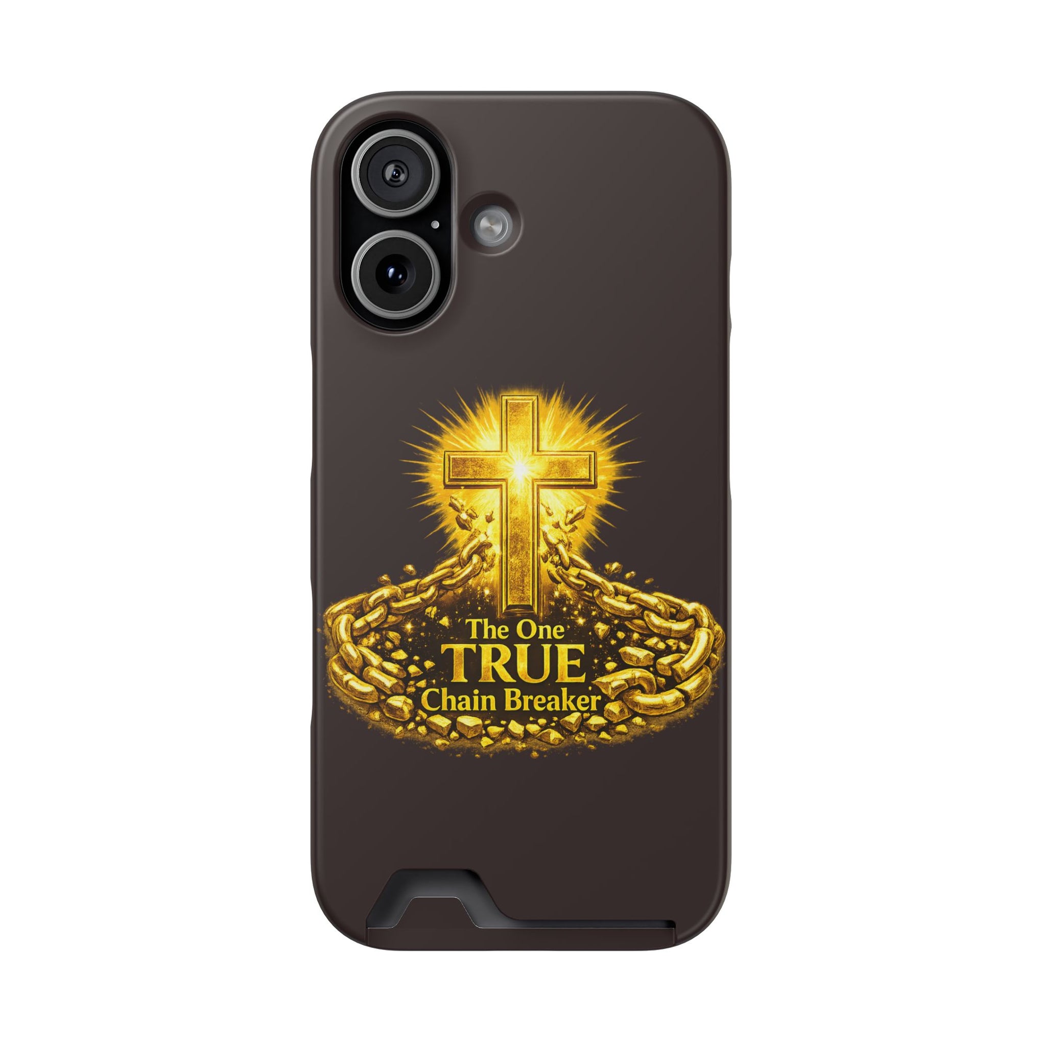 Phone Case with Card Holder — "The One True Chain Breaker" Cross Design