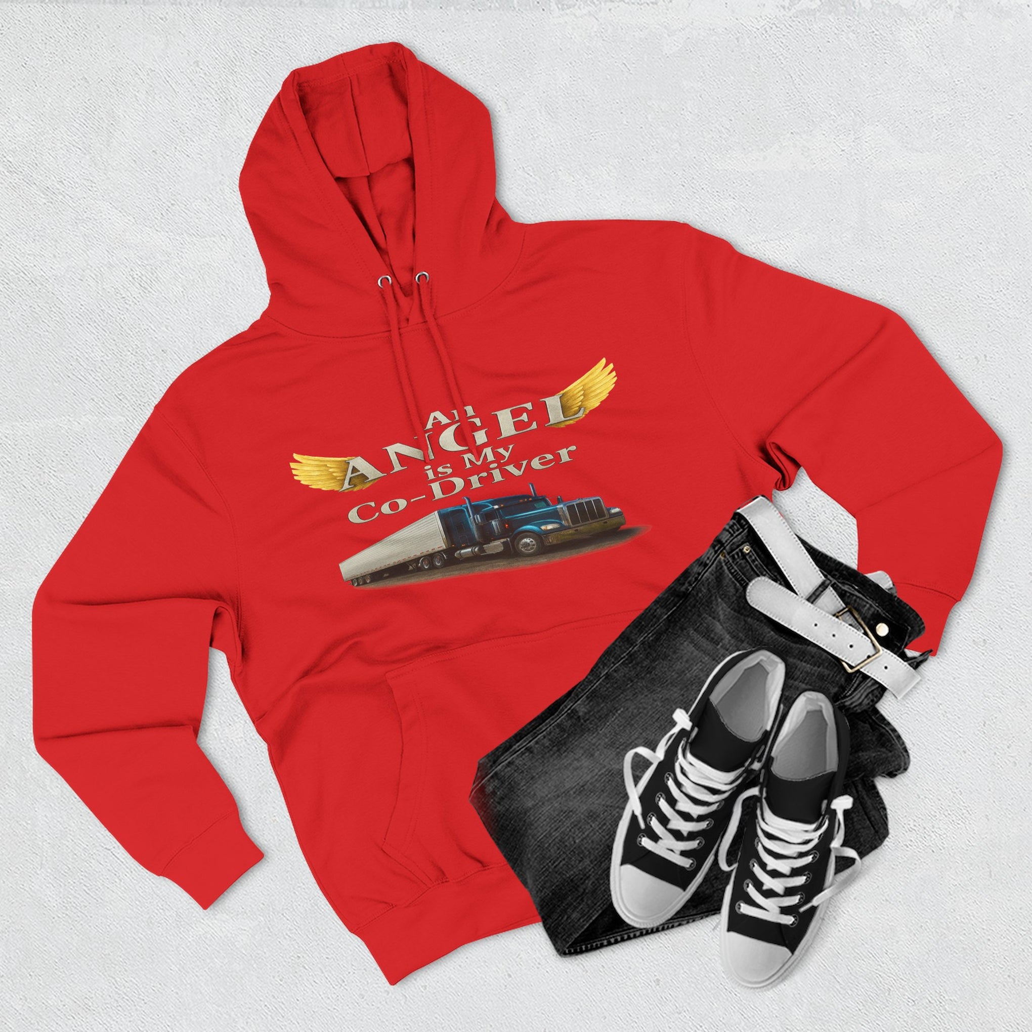 Hoodie - 'An Angel Is My Co-Driver' Trucker Tribute Fleece Hoodie