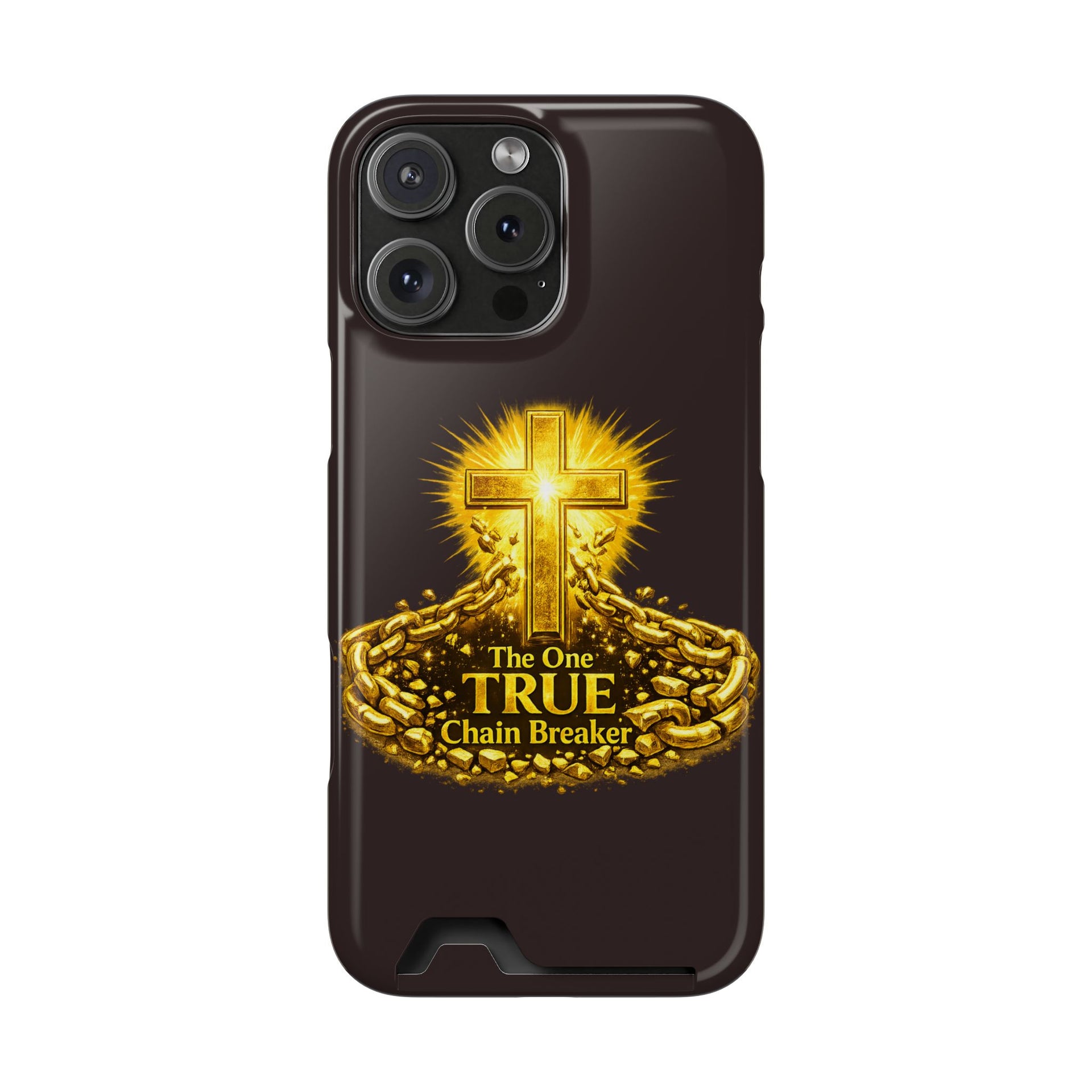 Phone Case with Card Holder — "The One True Chain Breaker" Cross Design