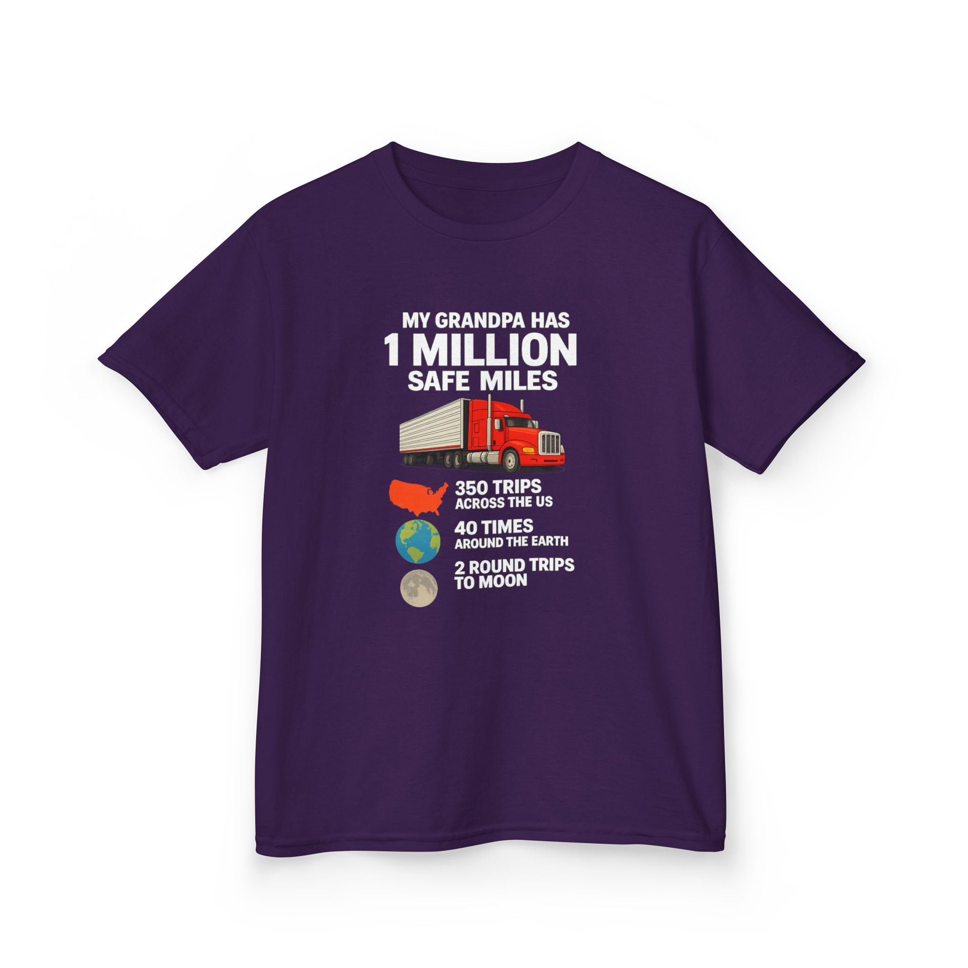 Kids Truck Tee — My Grampa has 1 Million Safe Miles (Red Semi Graphic)