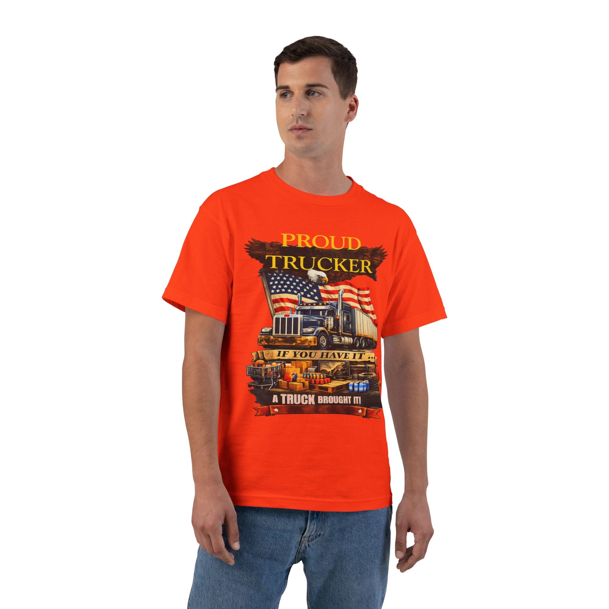 Big an Tall - "Proud Trucker" American Flag Semi Truck Graphic