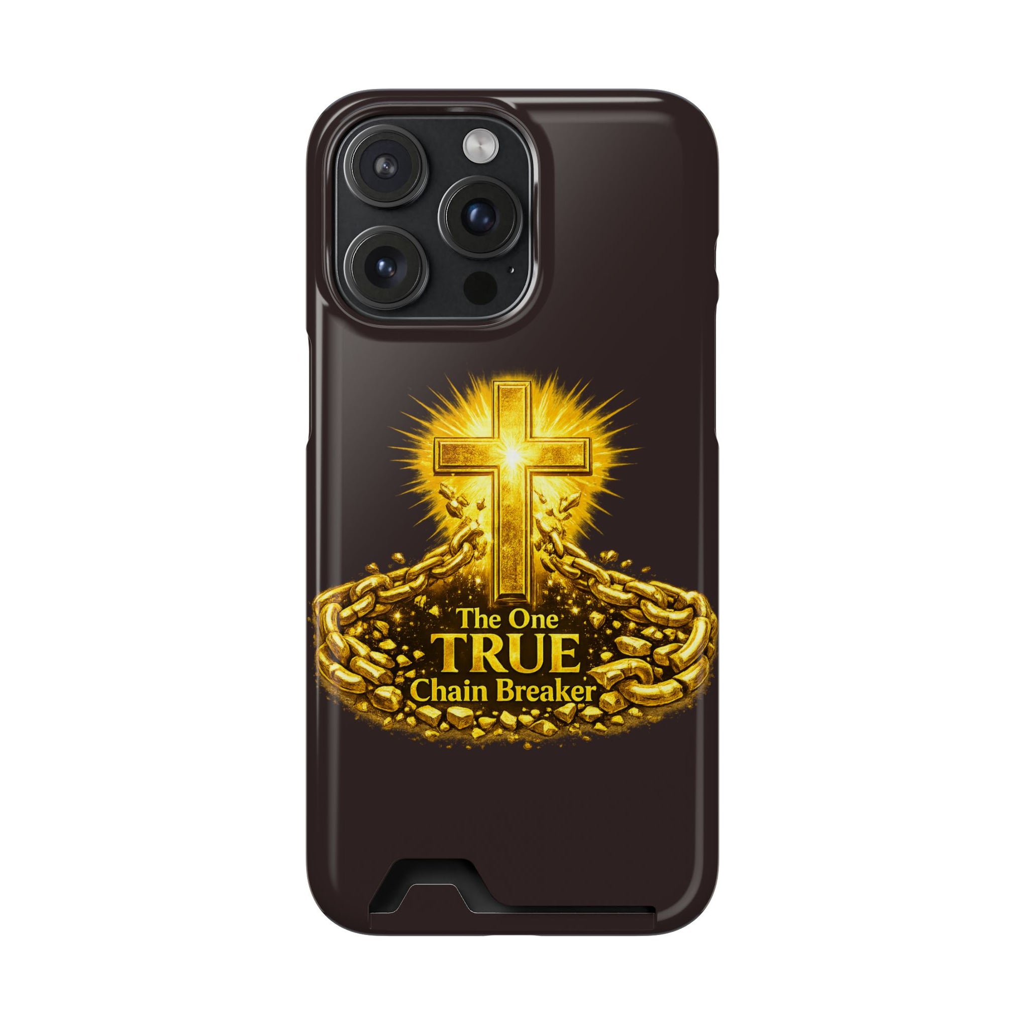 Phone Case with Card Holder — "The One True Chain Breaker" Cross Design