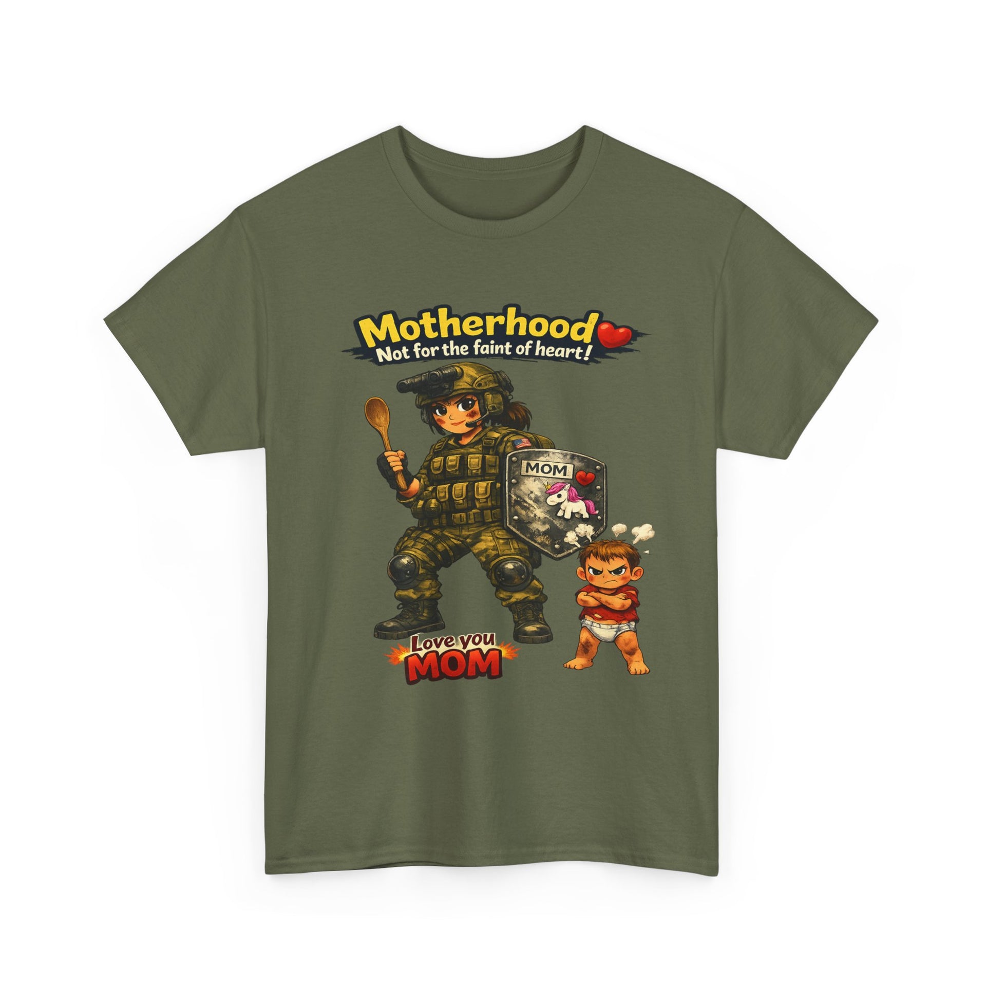 Motherhood Combat Tee — "Motherhood: Not for the faint of heart" Graphic Shirt (Love You Mom)