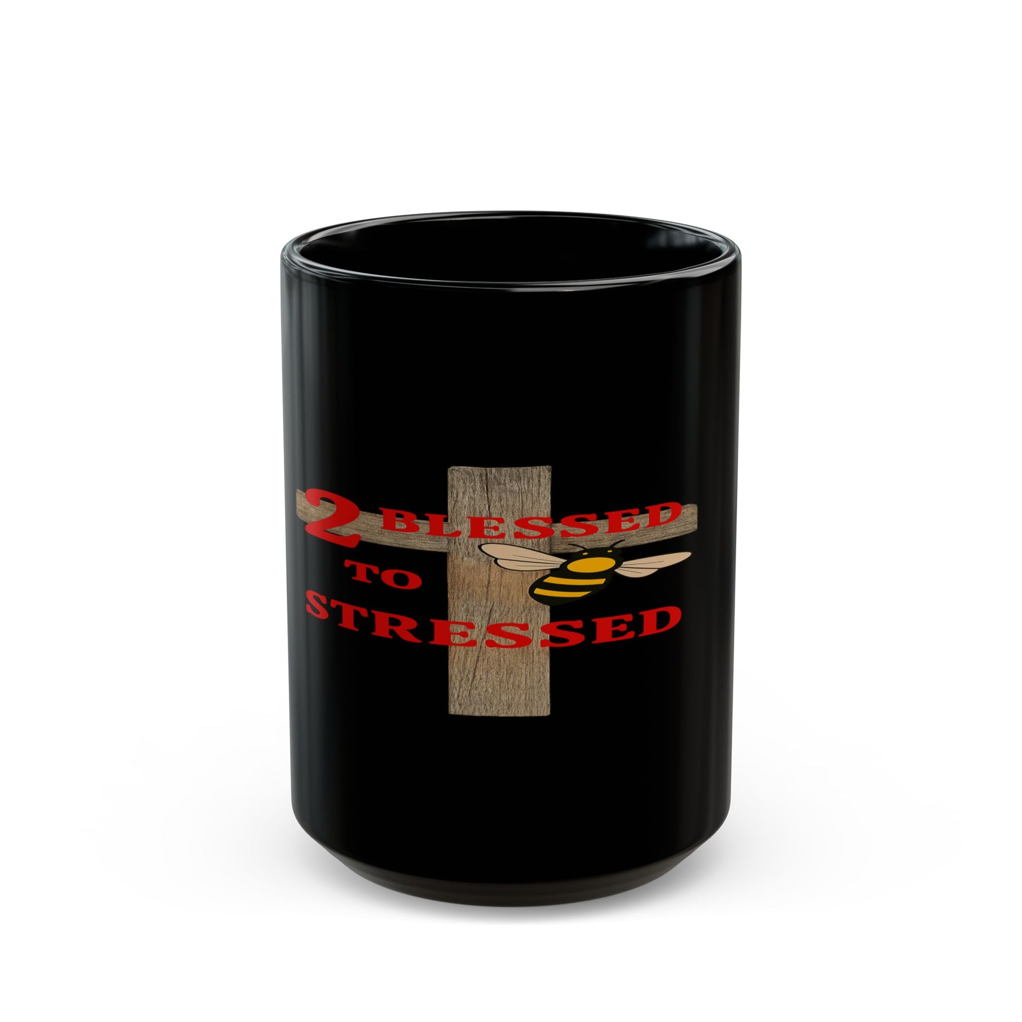 Blessed Bee Black Coffee Mug – Rustic Cross Design (11oz & 15oz)