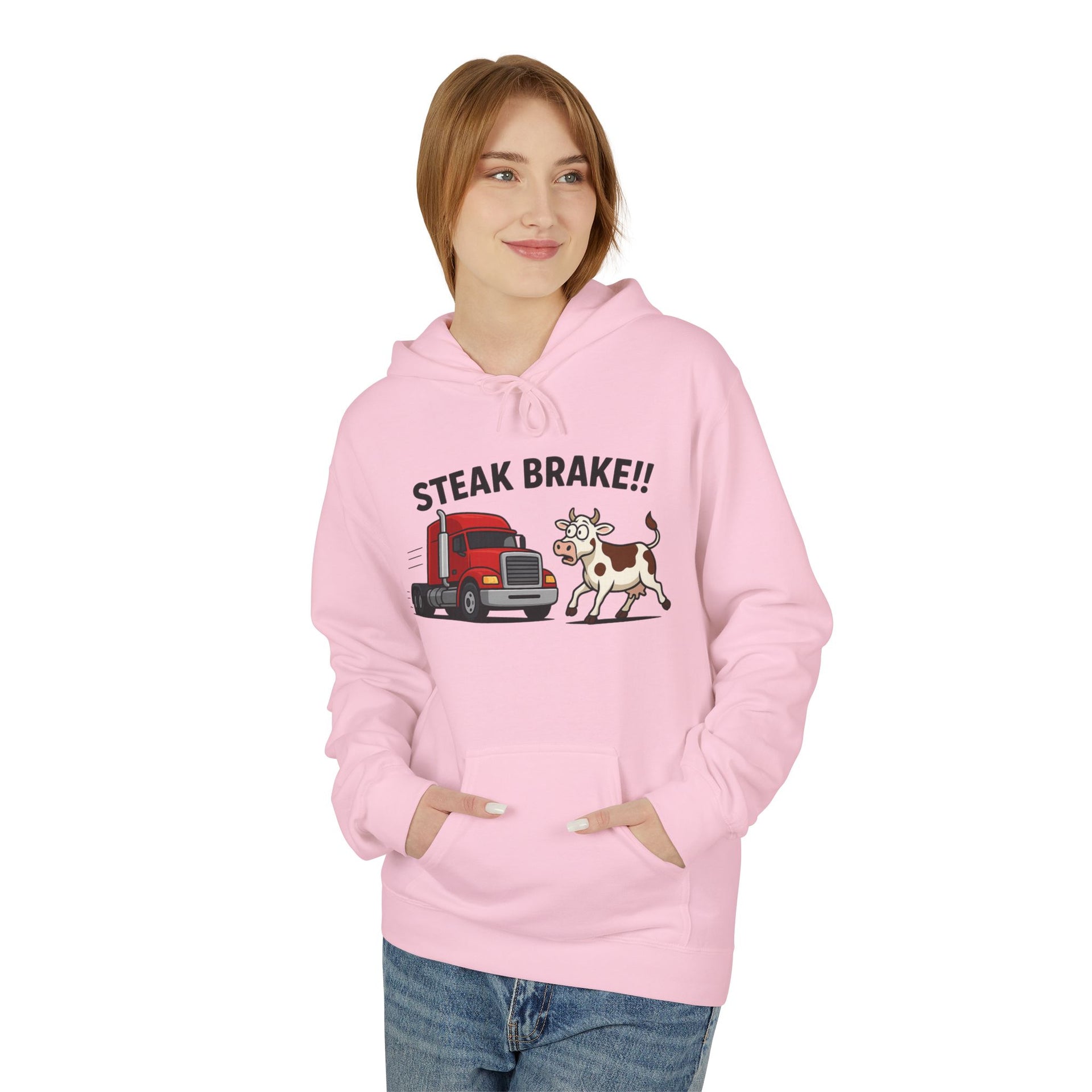 Steak Brake!! Hoodie - Funny Truck & Cow Trucker Humor Pullover