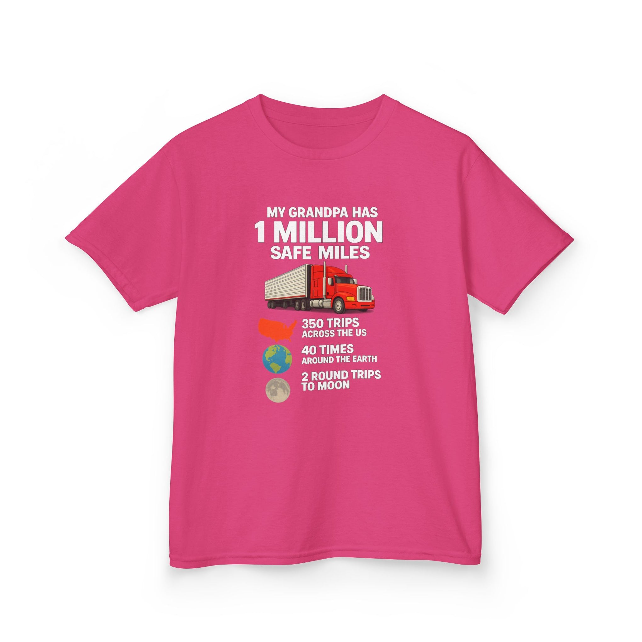 Kids Truck Tee — My Grampa has 1 Million Safe Miles (Red Semi Graphic)