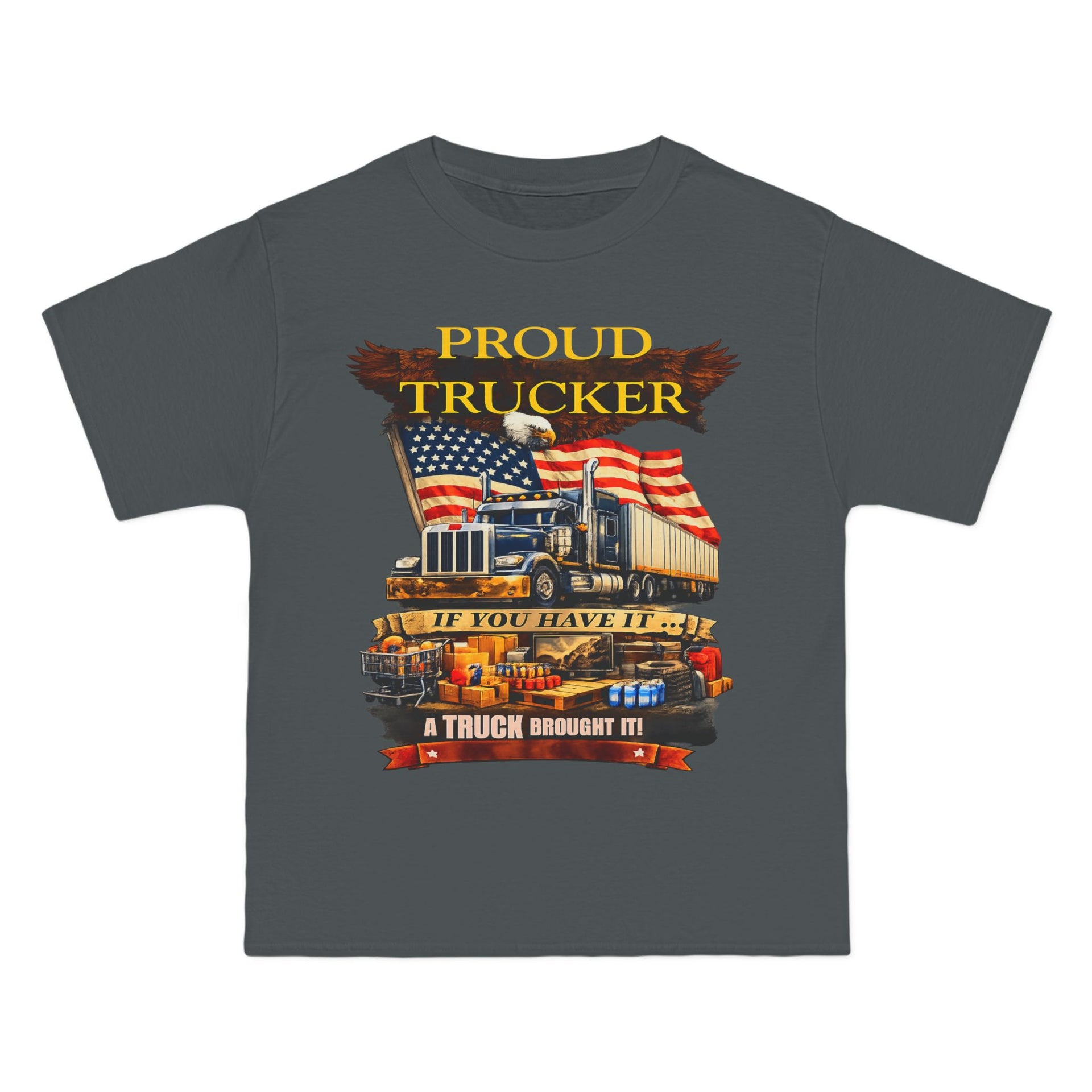Big an Tall - "Proud Trucker" American Flag Semi Truck Graphic