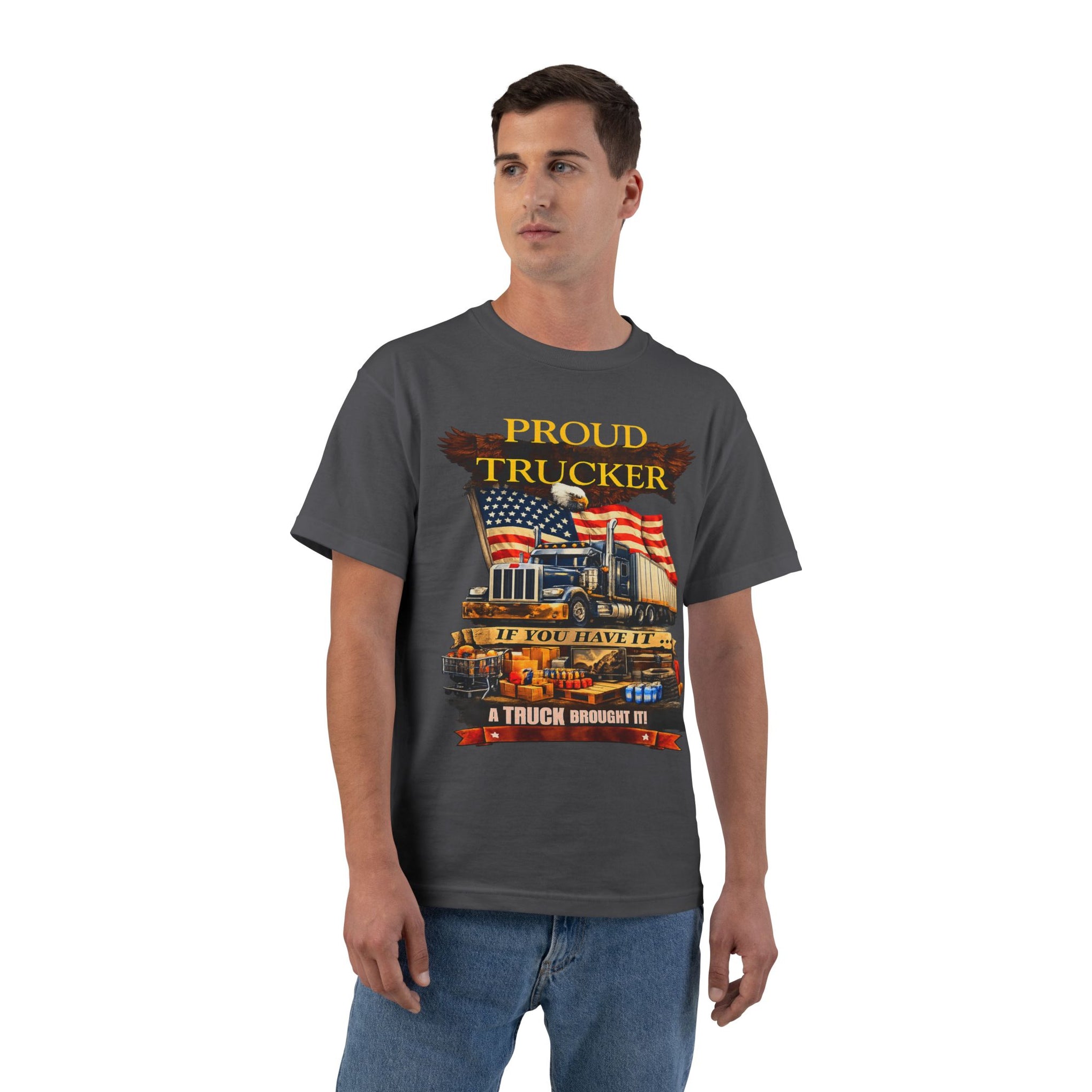 Big an Tall - "Proud Trucker" American Flag Semi Truck Graphic