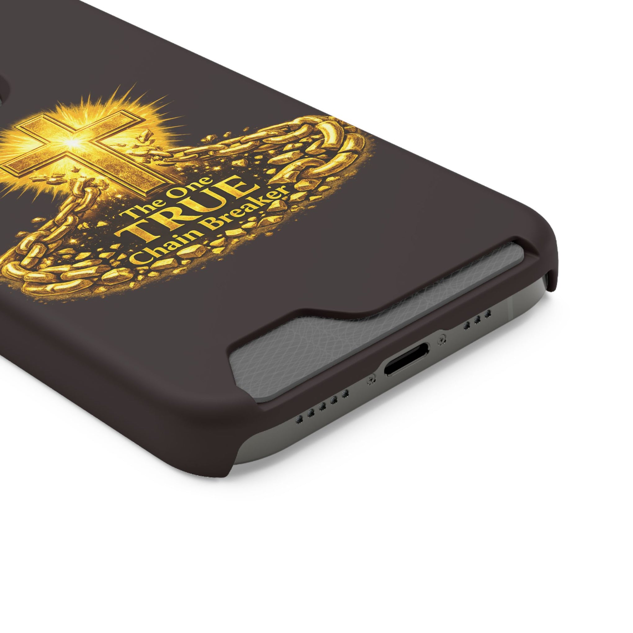 Phone Case with Card Holder — "The One True Chain Breaker" Cross Design