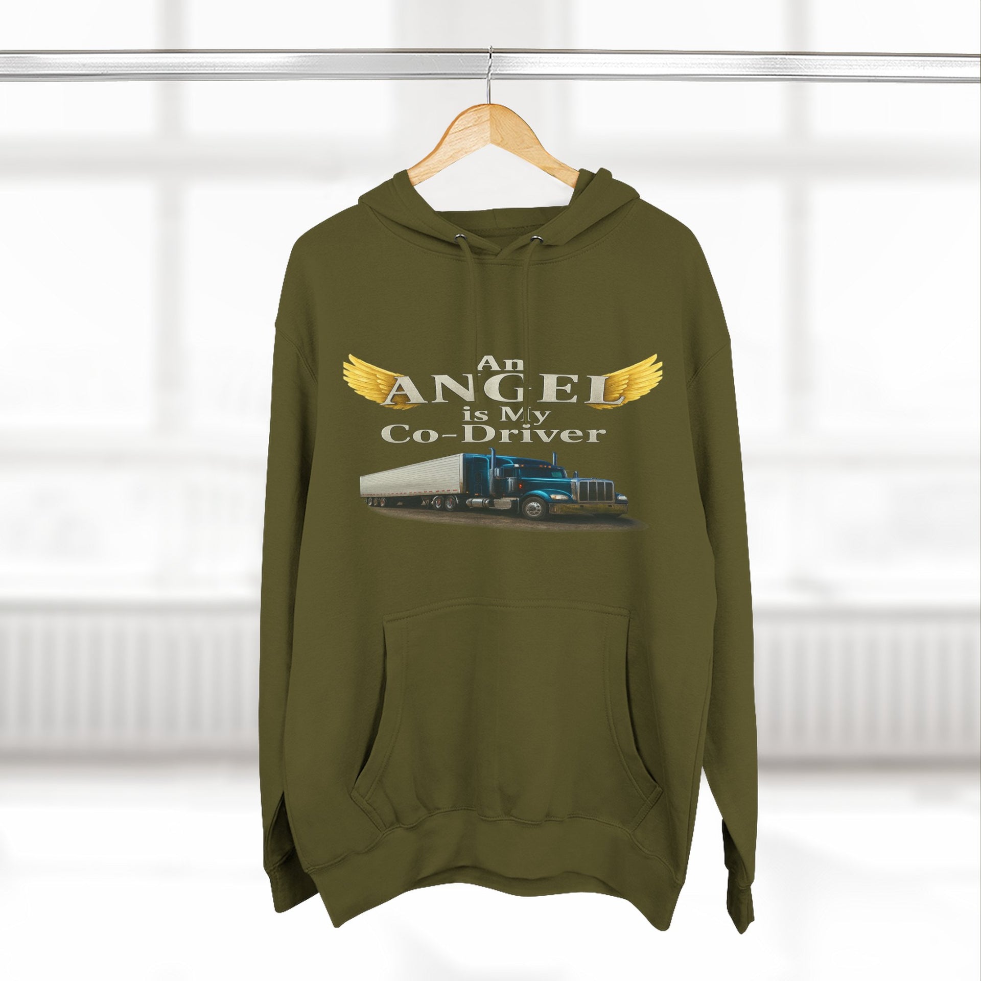 Hoodie - 'An Angel Is My Co-Driver' Trucker Tribute Fleece Hoodie