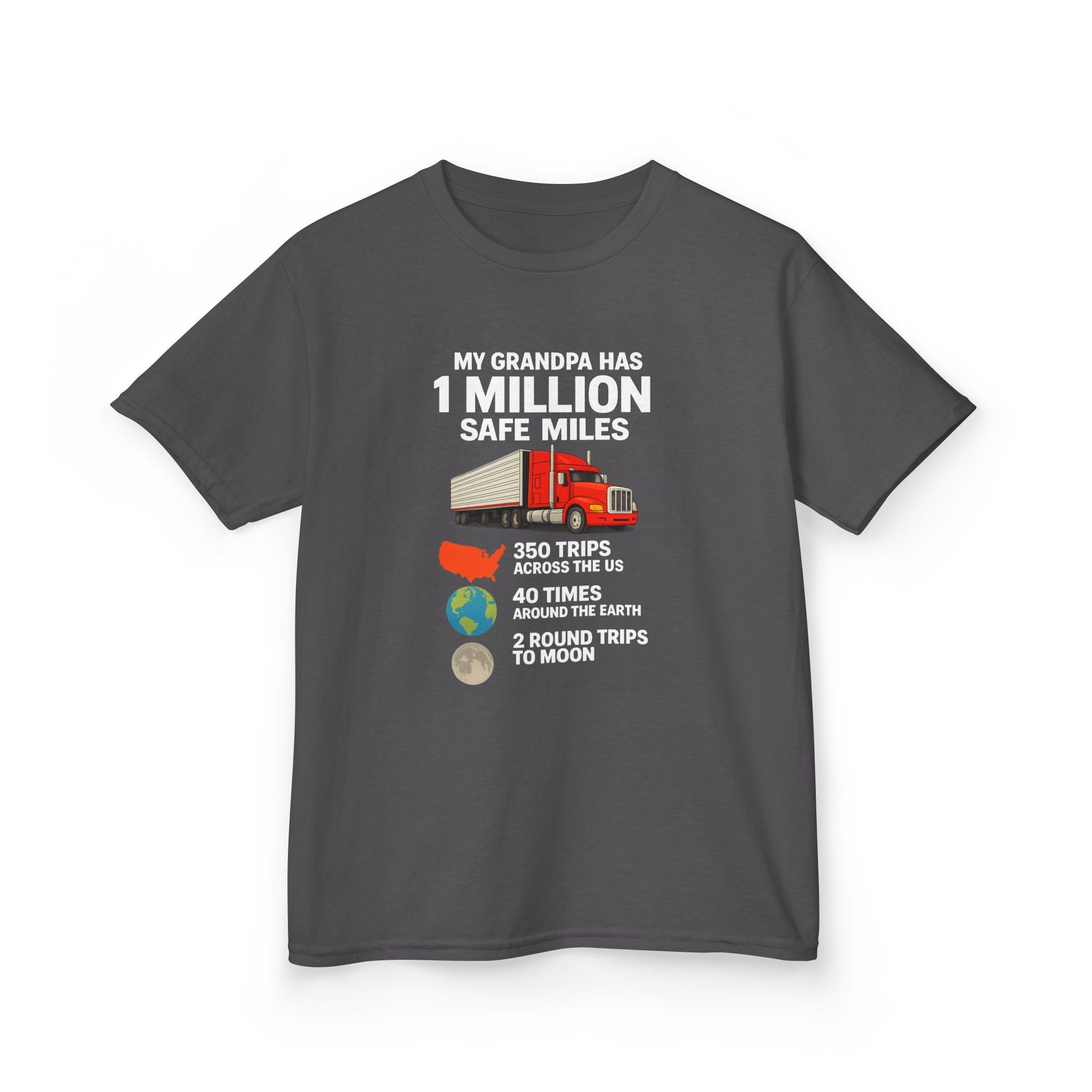 Kids Truck Tee — My Grampa has 1 Million Safe Miles (Red Semi Graphic)